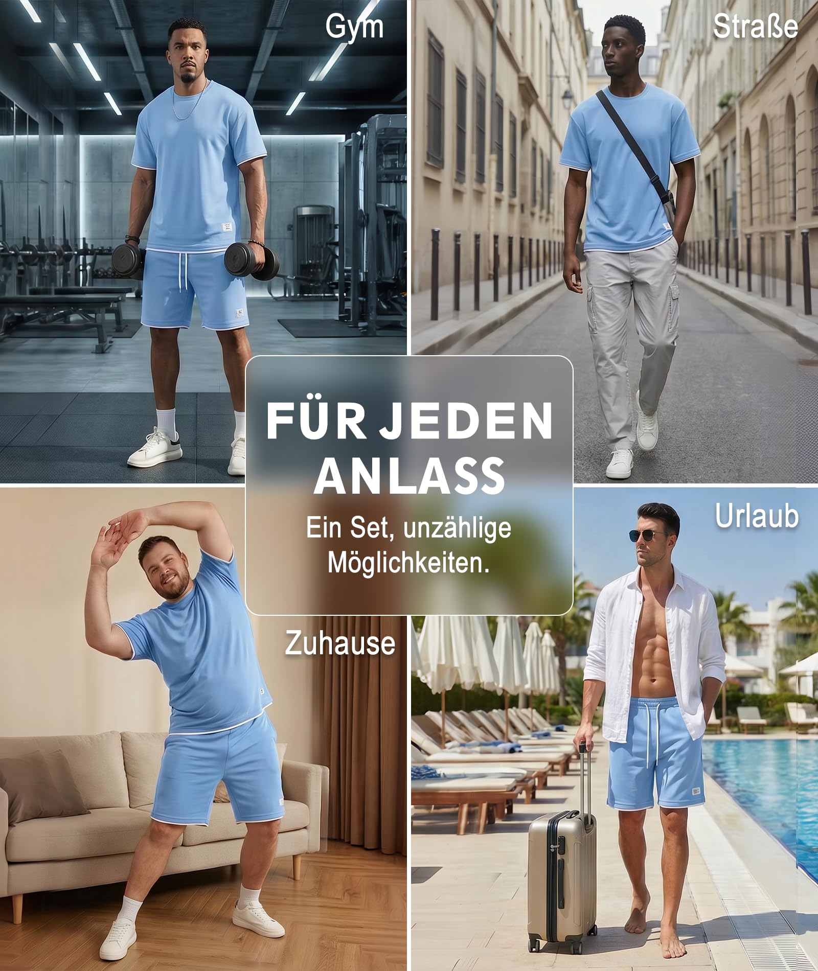 Elainone Herren Sommer Set, T-Shirt & Shorts Kurz Trainingsanzug | Leichtes 2-teiliges Set aus 95% Polyester und 5% Elasthan, Elastischer Bund, für Freizeit, Urlaub & Sport