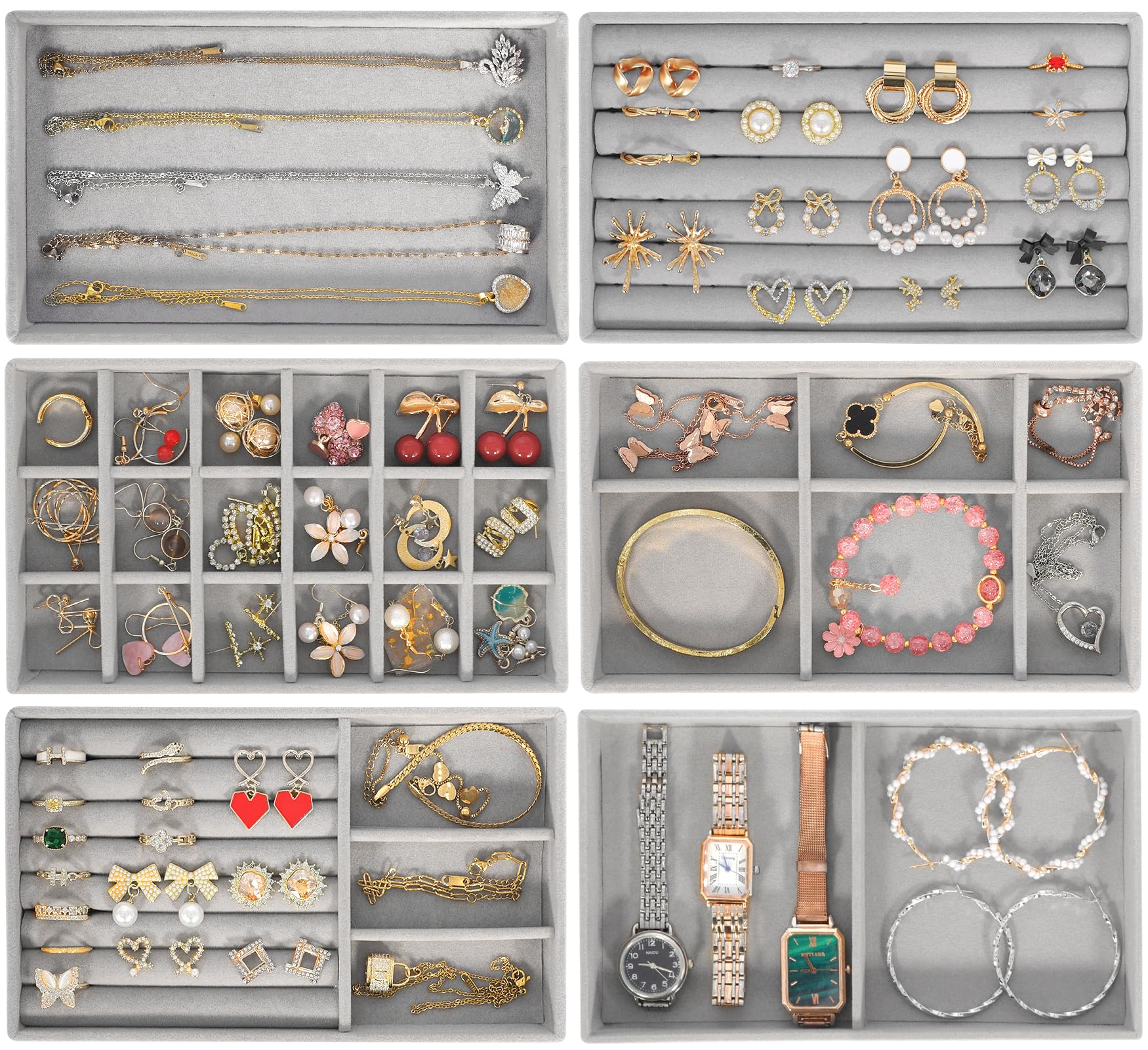 Organizzatore Gioielli Da 6 Pezzi In Velluto - Per Anelli, Orecchini, Collane E Bracciali