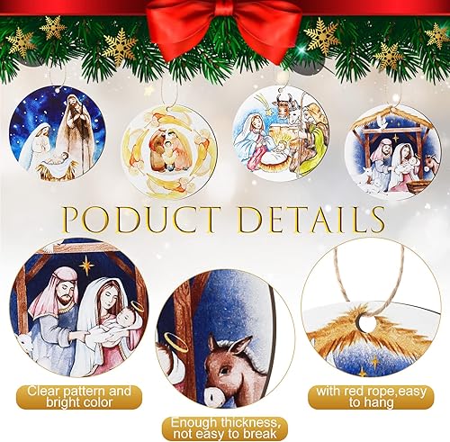 Miniatura 4 de 24 adornos de Navidad de Natividad, adornos religiosos a granel para colgar en el árbol de Navidad, decoración de madera del nacimiento de Jesús,