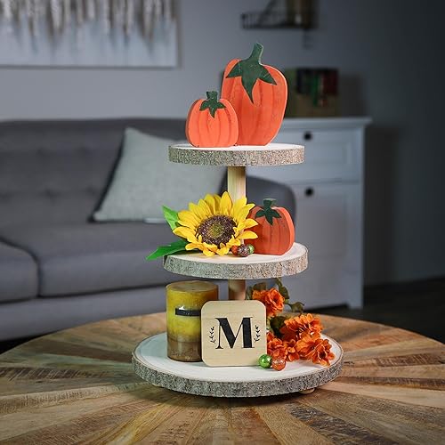 Miniatura 6 de 7Penn Soporte de madera para cupcakes, juego de mesa de postre rústico - Bandeja de 3 niveles para decoración de pasteles, cupcakes, galletas,