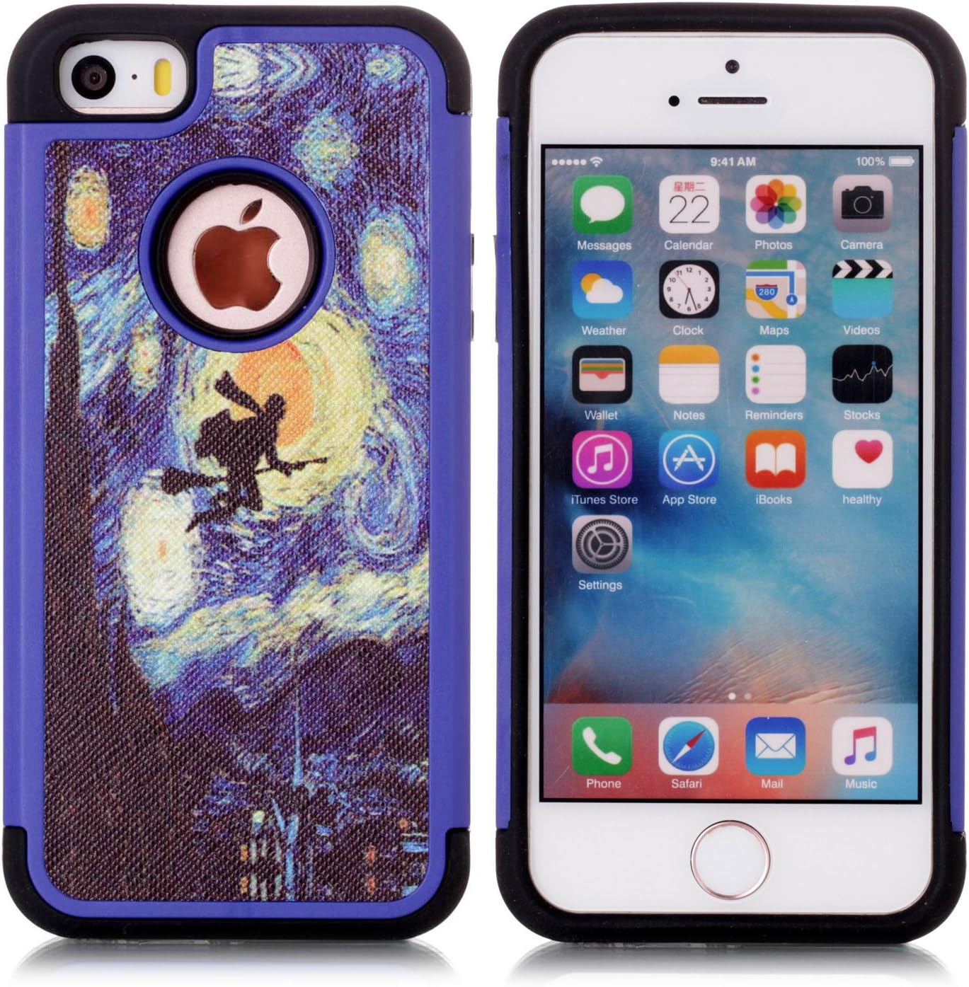 iPhone SE Case, iPhone 5S Case, Van Gogh Starry Night Harry Potter Pattern Shock-Absorption Hard PC and Inner Silicone Hybrid Dual Layer Armor Defender Case Cover for Apple iPhone 5 5S and iPhone SE