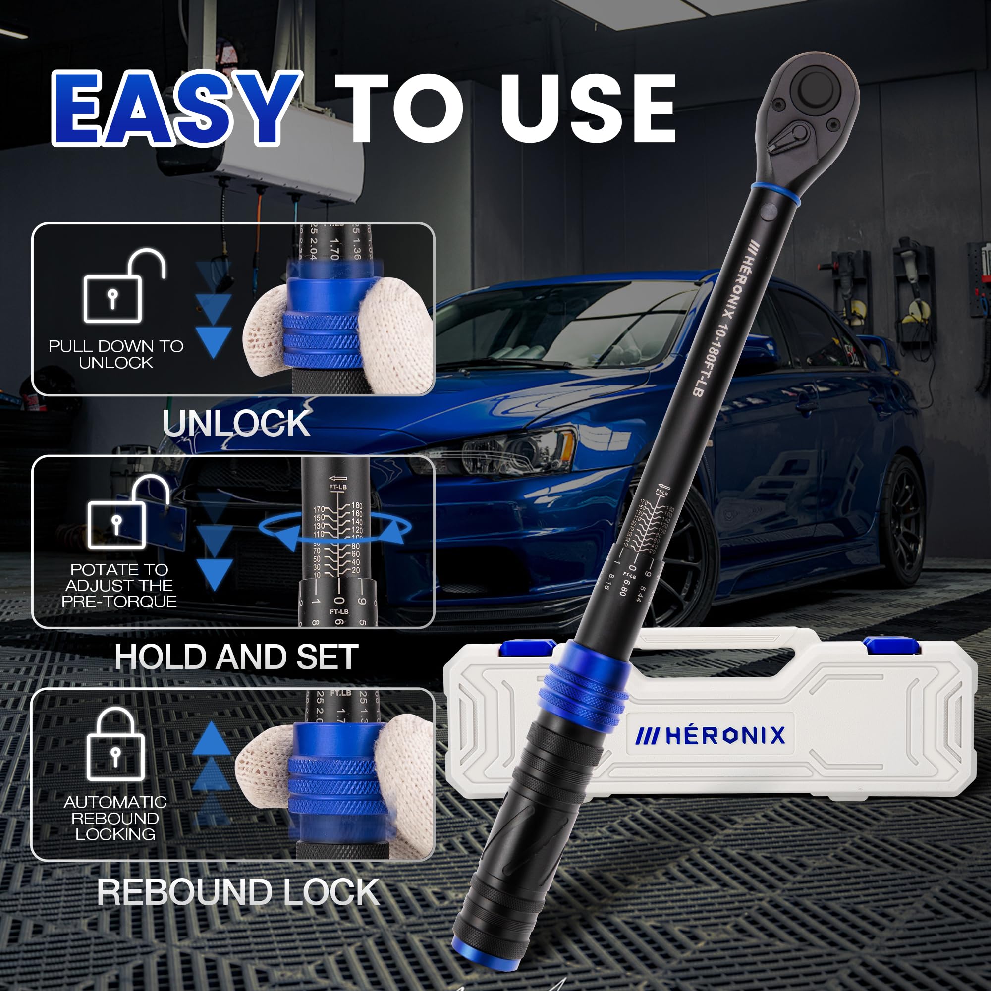 1/2 Inch Drive Click Torque Wrench, 10–180 Ft.Lb/13.6–244.0 Nm ±3% Accuracy, 72-Tooth Dual-Direction Ratchet, Adjustable Newton Meter Torque Wrenches for Motorcycle,Car & Bicycle Repair - 5
