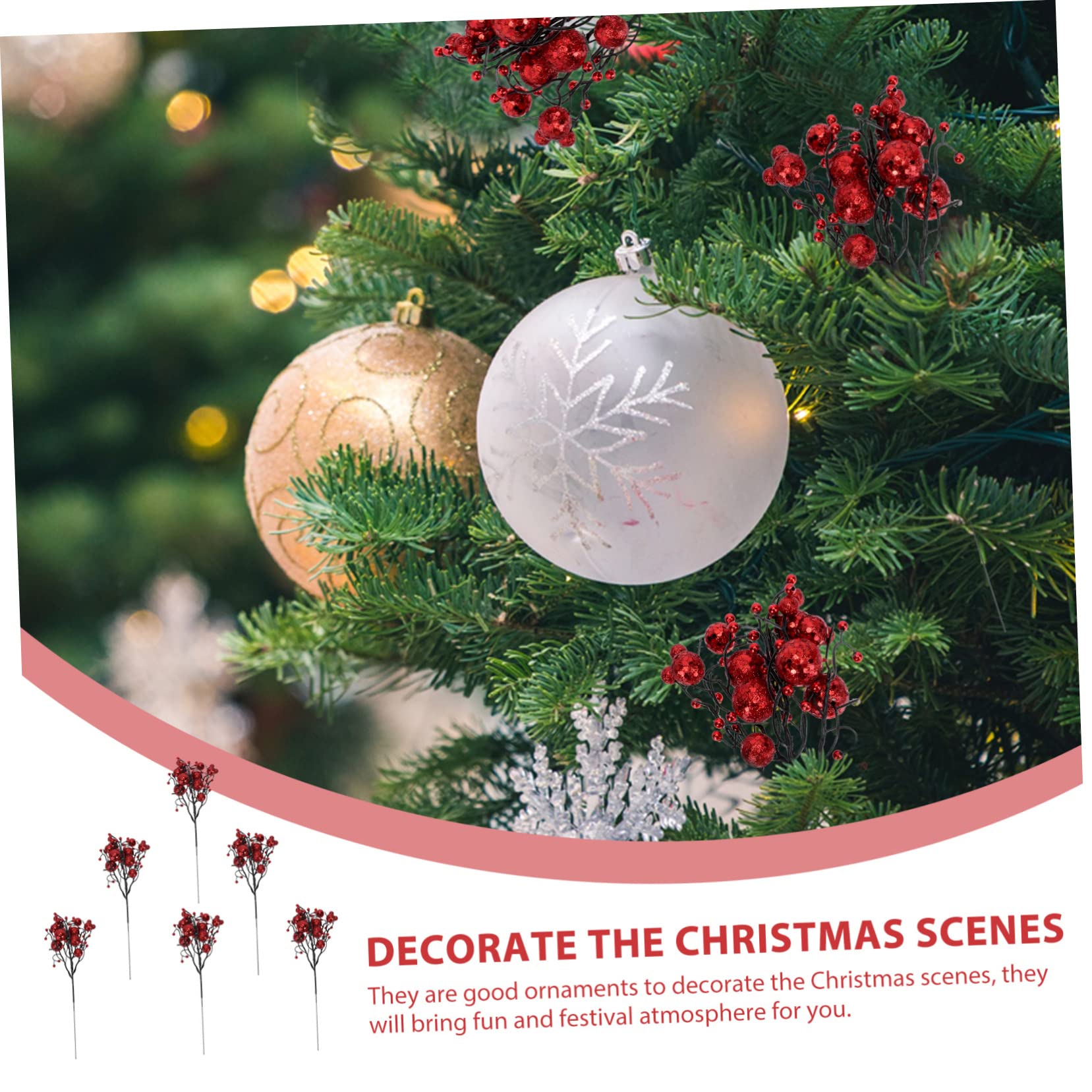 Amosfun 36 STK Beerenbündel Stecklinge Weihnachtliche Beerenpflücker Weihnachtsbeere Ornament Kranz Dekore Selber Machen Weihnachtsschmuck Simulation Beerenzweige Blaubeeren Rot Plastik
