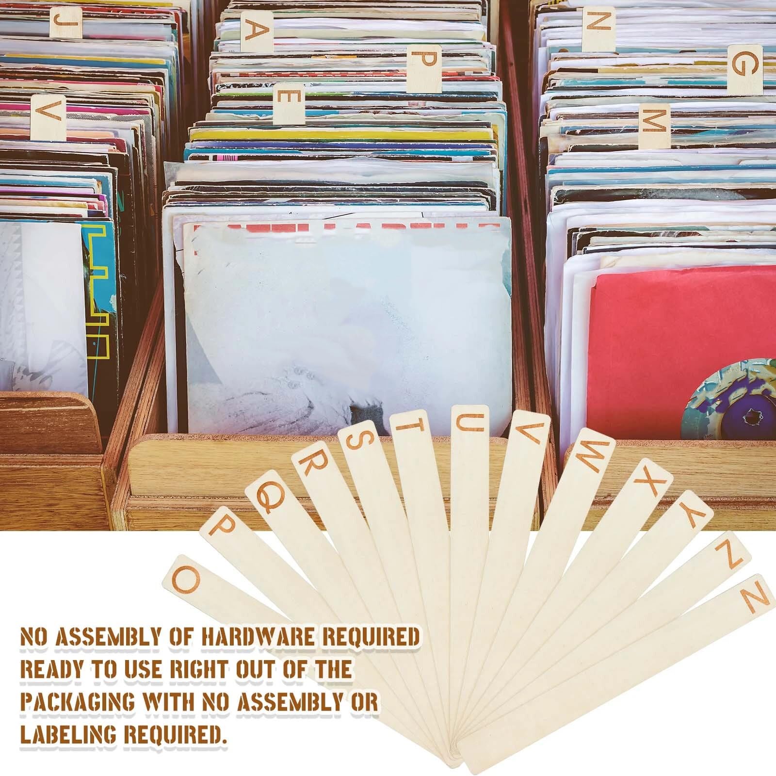 Soaoo 26 divisores de discos de vinilo de madera alfabéticos A-Z de 2 caras, horizontales y verticales, separadores de discos de álamo, organización de álbumes de vinilo, separadores LP para CD (14.17