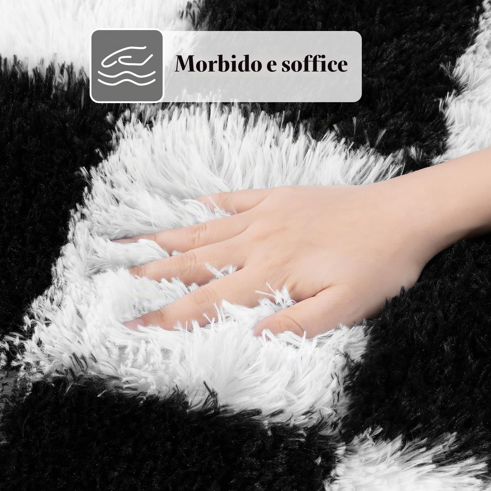 Enyhom Tappeto Salotto Scacchi Moderno 120 x 180 cm, Pelo Lungo Tappeto Camera da Letto Scendiletto Peluche Super Morbido Tappeti Salotto Antiscivolo Lavabile in Lavatrice Tappetino per Soggiorno