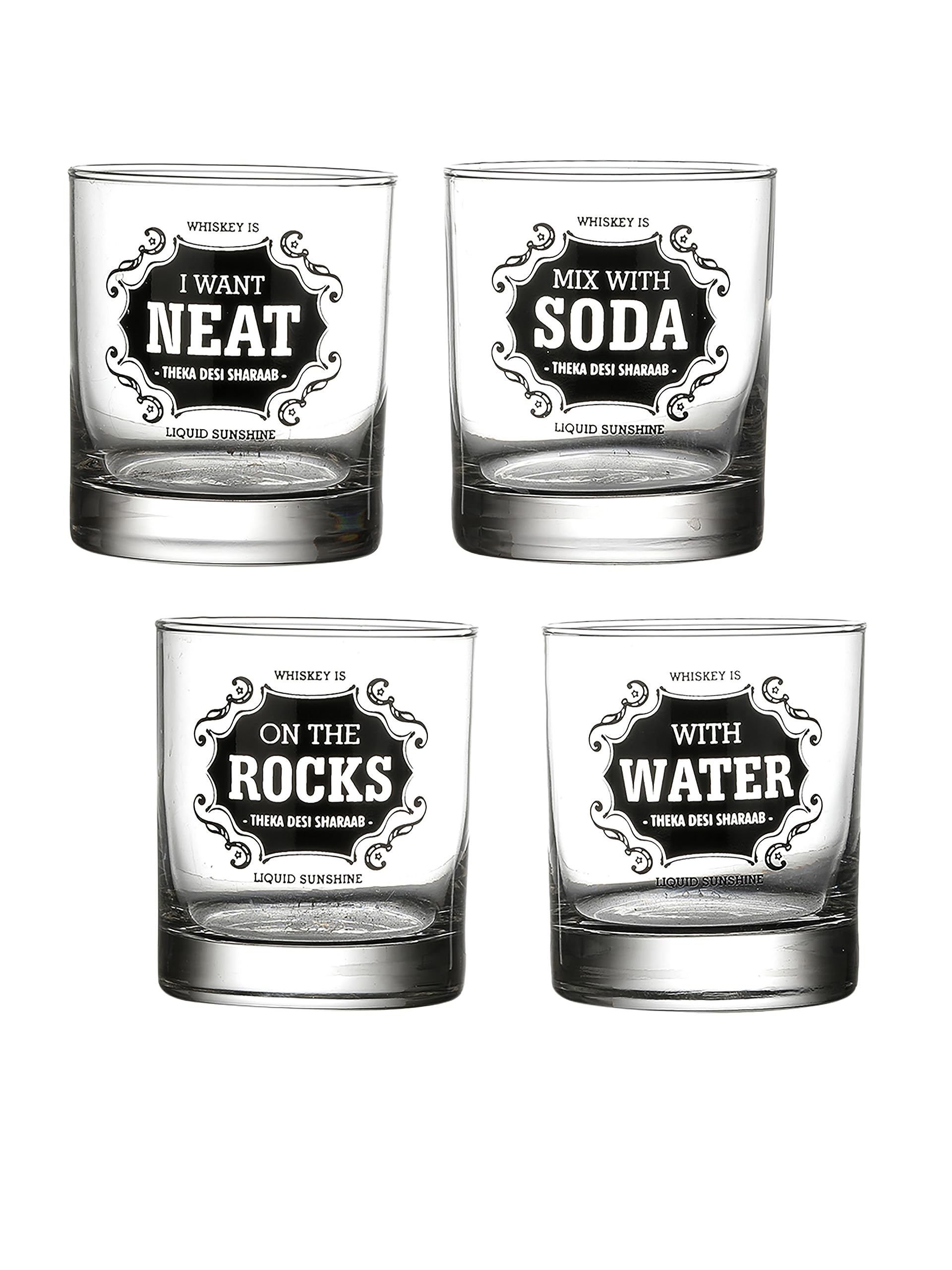 EK DO DHAI (DEVICE) Whisky for All Glass Set, 4-Pieces, 300ml, Black/White (All WSK 4)