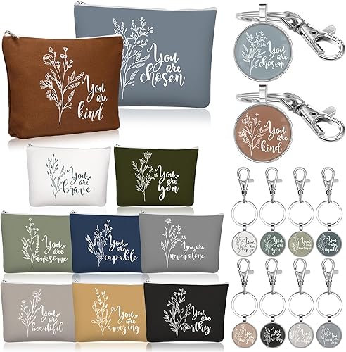 Miniatura 9 de Sieral 20 bolsas de cosméticos de arco iris, llaveros de arcoíris, citas inspiradoras, bolsas de cosméticos de lona, a granel You Are Amazing Loved