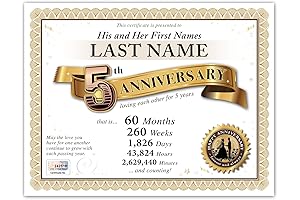 Commemorate 5 Years of Marital Bliss with Our Elegant Personalized Wedding Anniversary Certificate
