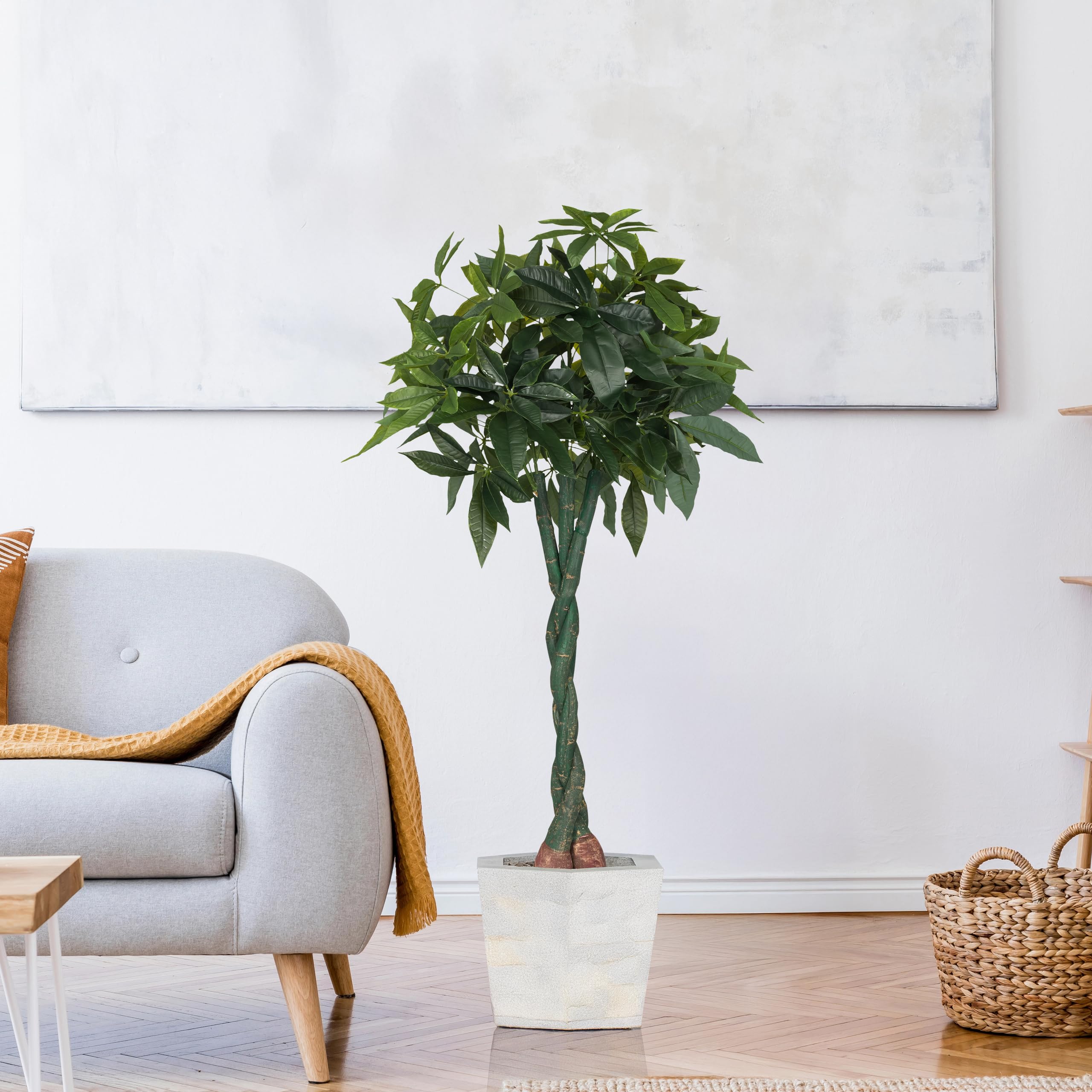 Amazon.de: hjh OFFICE Kunstpflanze 160cm gro PACHIRA Knstliche Deko  Pflanze, Kunstbaum fr Schlafzimmer Bro Wohnzimmer