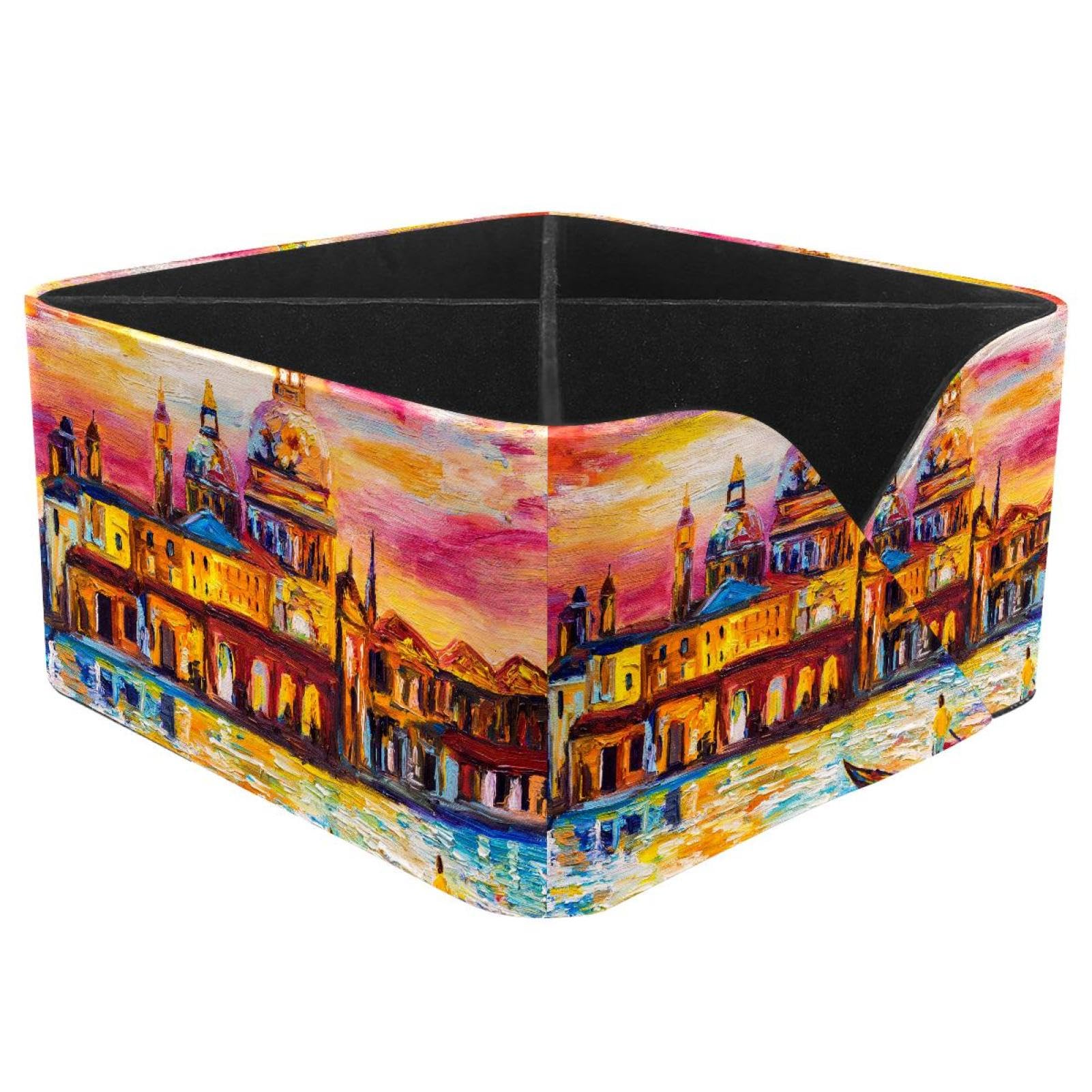KengjuTesu Venice Italy Oil Painting Desktop Organizer Pen Holder, Rectangular Pencil Cup for Office, Study and Makeup Stations