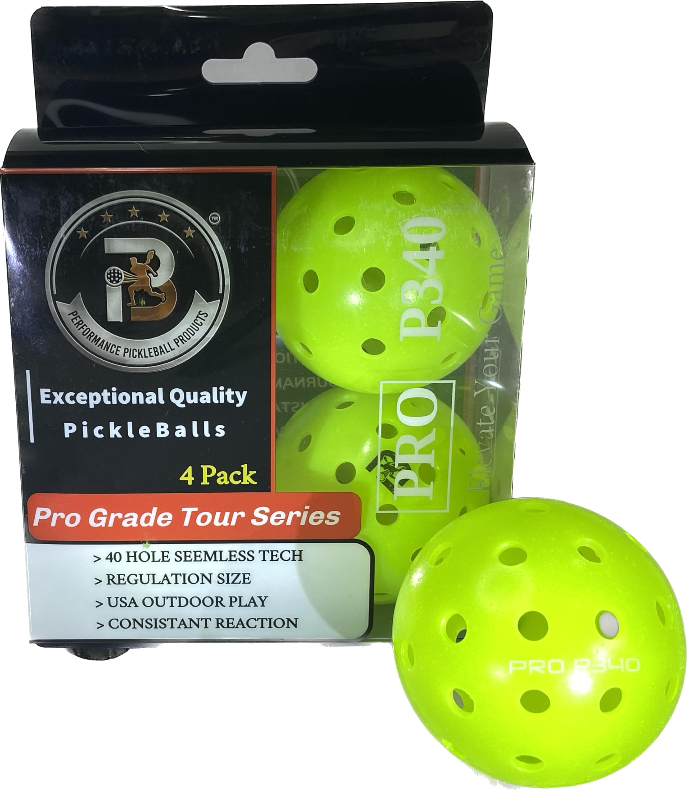 P340 Pro Premium Outdoor Pickleballs, 4 Pack | 6 Pack, 40 Holes Outdoor Pickleball Balls, Latest Consistent Play Technology, Official Tournament, High Bounce & True Flight
