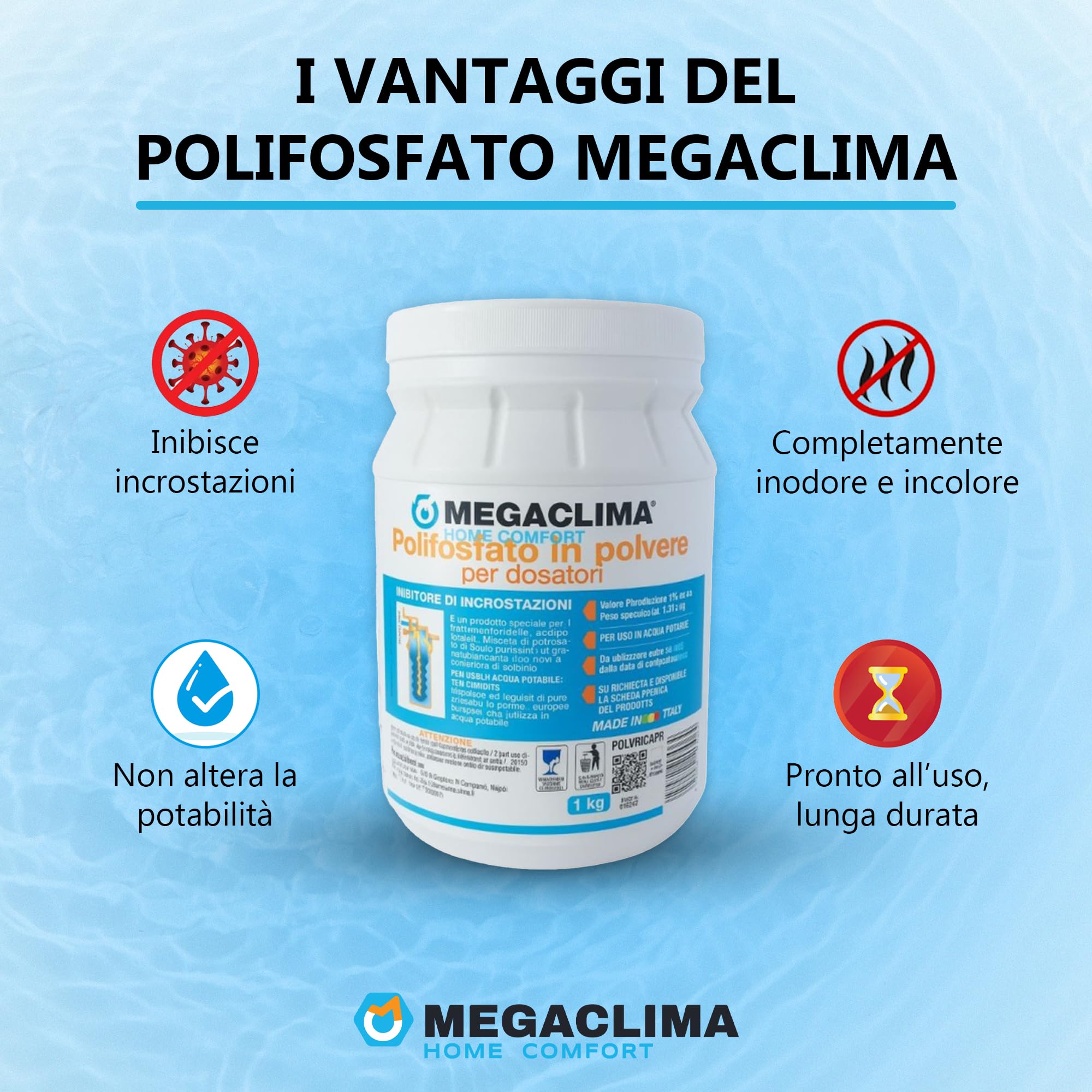 Polifosfato in Polvere 1Kg per Dosatori | Uso in Acqua Potabile | Anticalcare Sicuro per Caldaie | Conforme Norme UE | Facile da Usare POLVRIC4PR