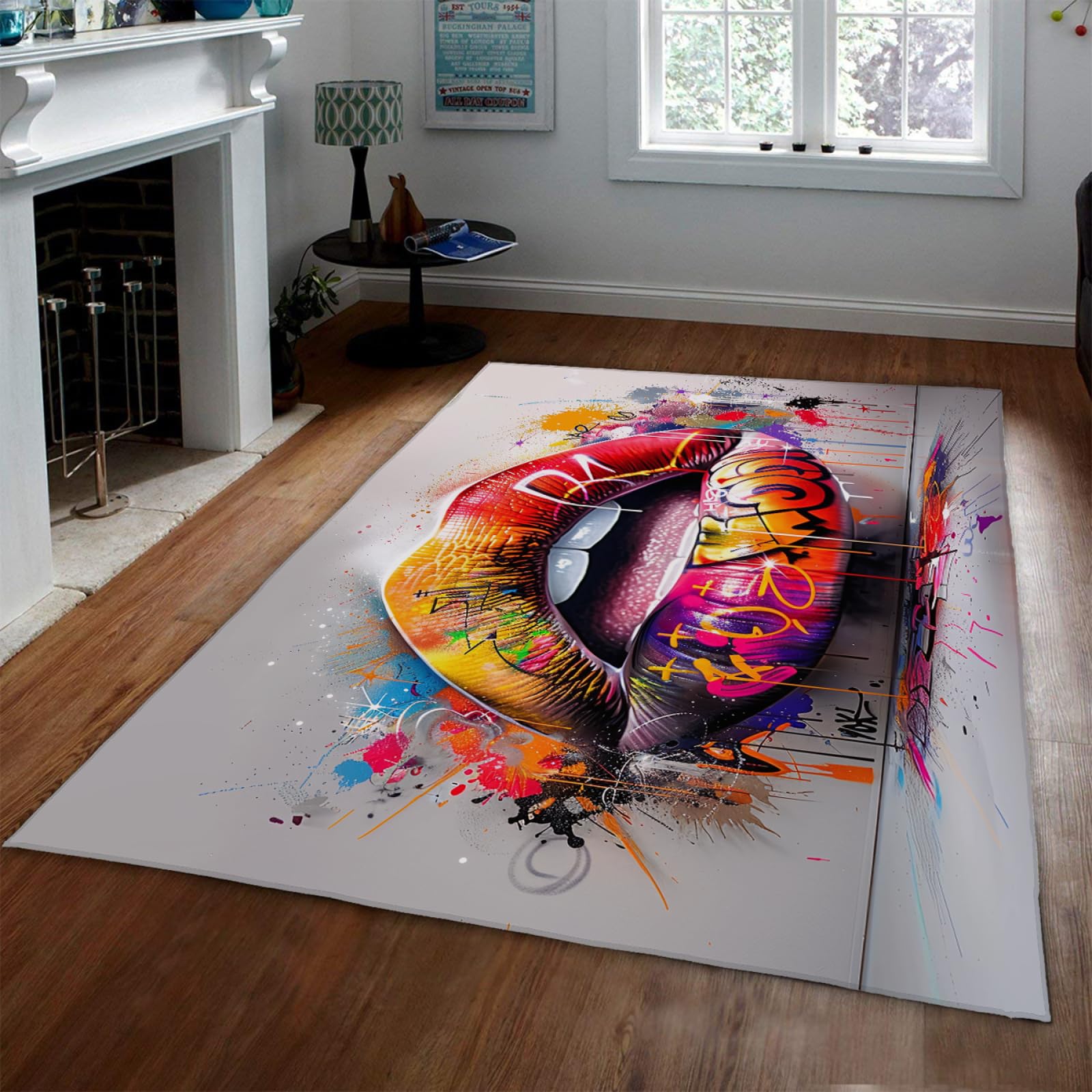 Tapis de salle à manger non dérapant et lavable aux motifs de graffiti lips