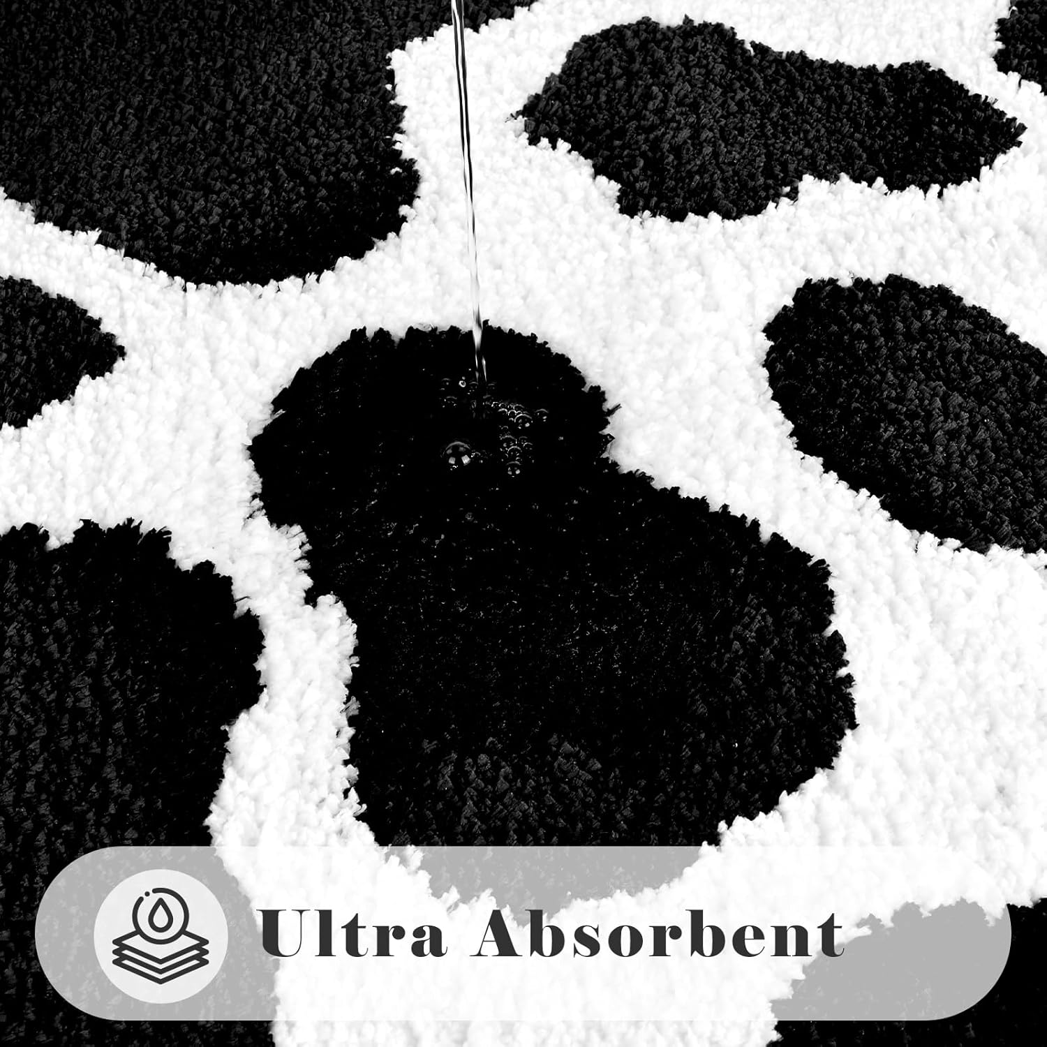 Cow Print Bathroom Rugs, Soft Thick Microfiber, Funny Cute Animal Print Bath Decor Rugs, 20"x32" Flocked Carpet Bathtub Mats, Water Absorbent Non Slip Mat for Shower (Black)