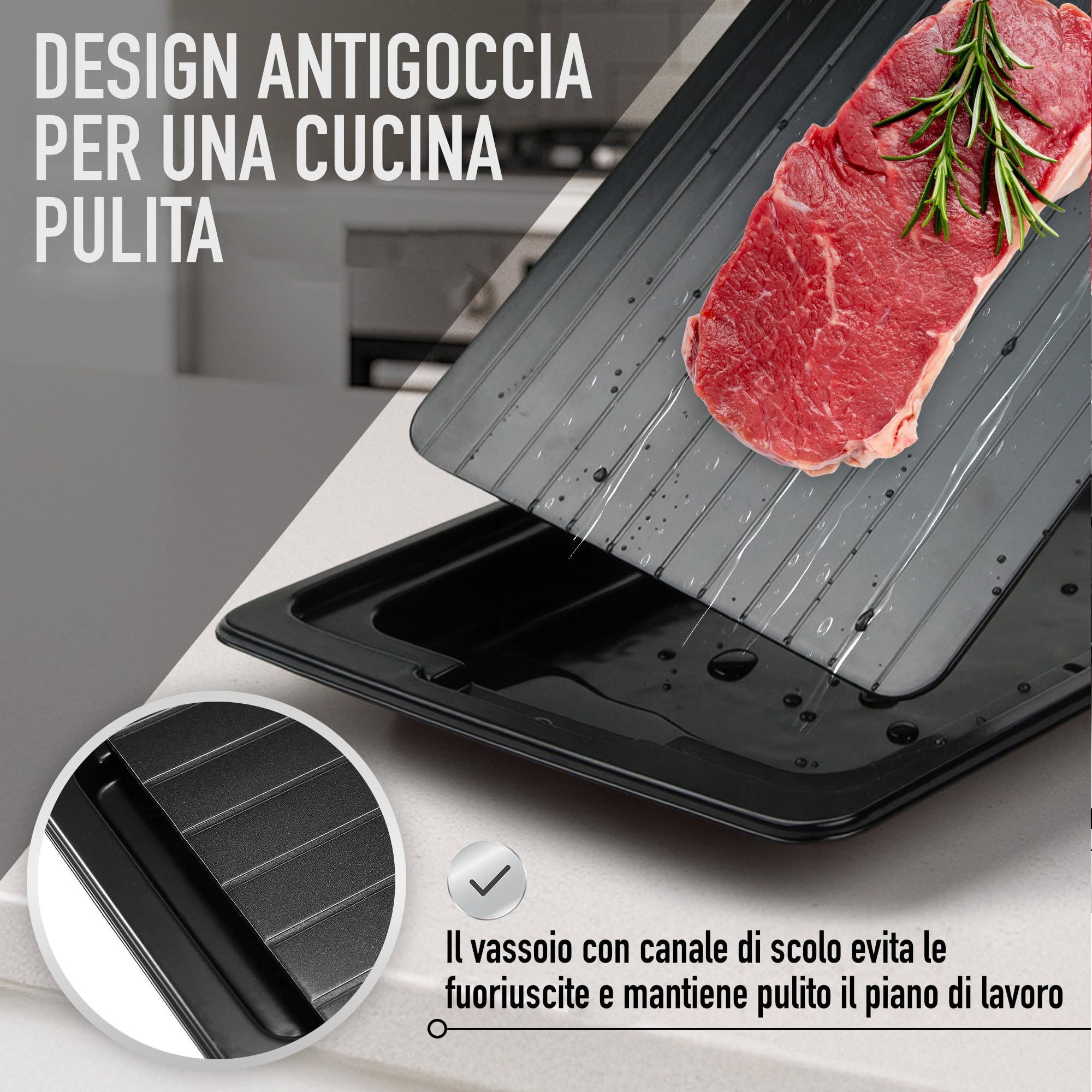 Tavola Sbrinamento Rapido Cibo - Vassoio in Alluminio 35,5 x 20,5 x 0,2 cm con Accessori Spazzola Silicone e Pennello - Piastra per Carne + Pesce + Pollo - Cucina Igienica Riutilizzabile | 3-Stars