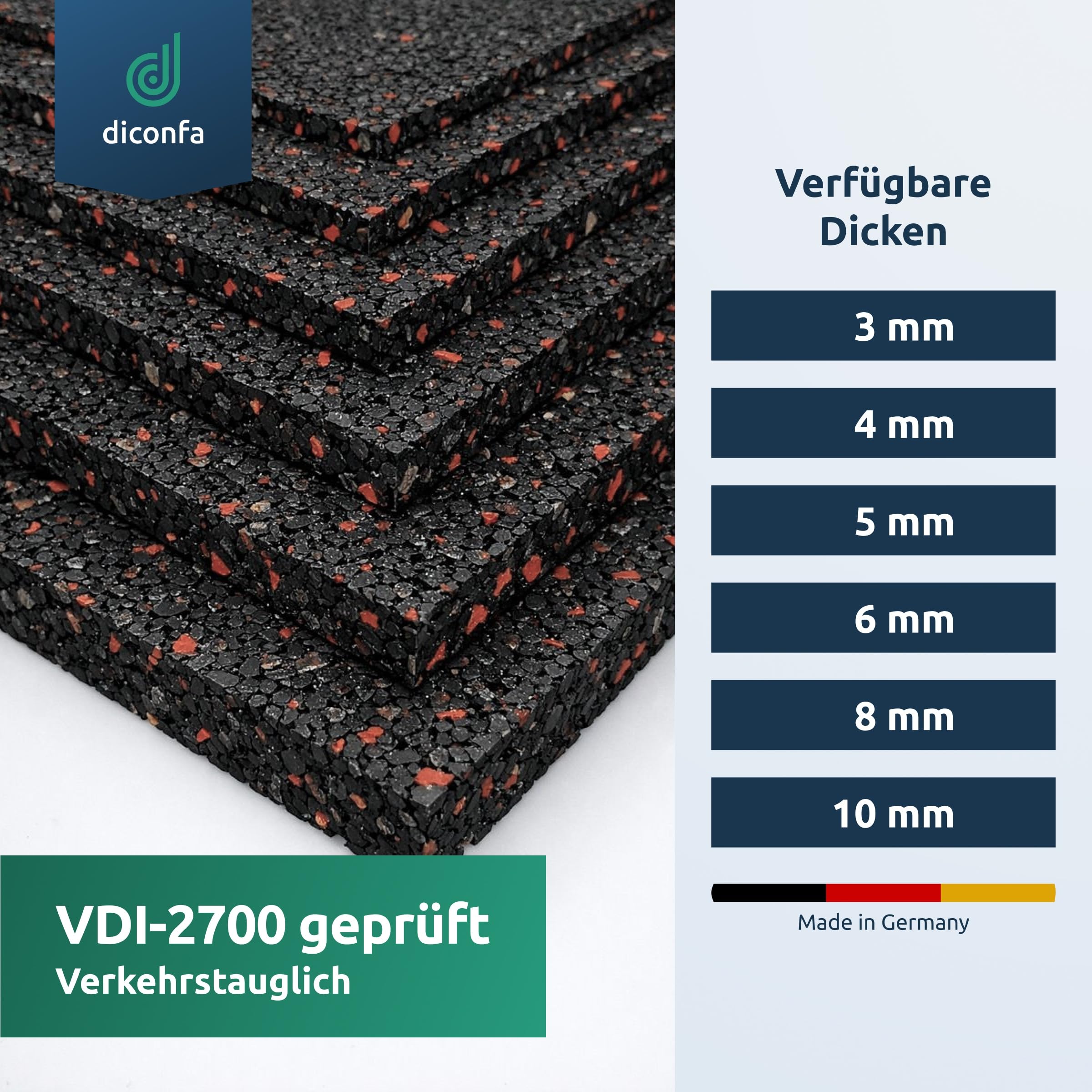diconfa Ladungssicherung Antirutschmatte Gummipads VDI-2700 200x100mm - 3 bis 10mm dick - 1 bis 300 Stück - 8mm, 65 Stück - LKW Anhänger Ladefläche Palette aus Gummigranulat Bauten-schutzmatte