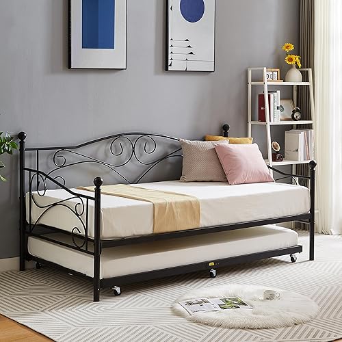 Miniatura 30 de VECELO - Marco de sofá cama de metal prémium, soporte de listones de acero, cabecera de patas fuertes, base de colchón, muebles multifuncionales