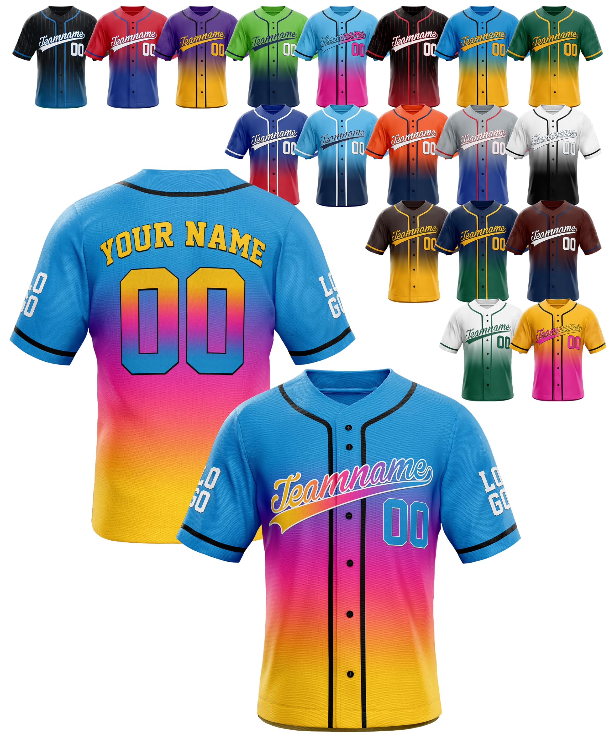 Custom Gradient Baseball Jerseys - Personalized Baseball Shirt with Name Number Logo for Adult, Youth, Men, Women, Boys, Girls - Customized Team Uniforms for Sports Fans, Events, Teams, Gifts