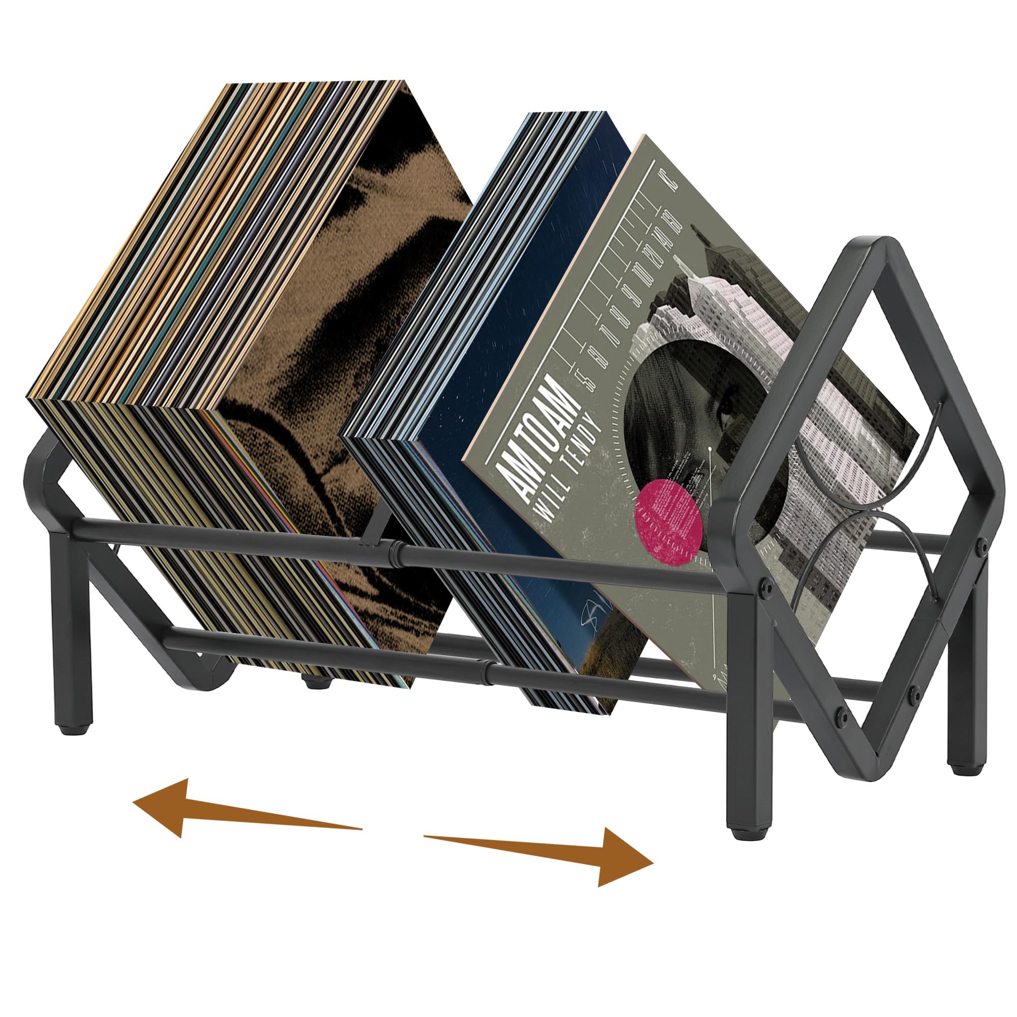 Rloao Black Expandable Vinyl Record Storage Rack (Adjustable Length 33-57Cm/13-22.4"), Metal Record Holder For 130 Lp, Vinyl Display Stand With Adjustable Divider For Albums Books Magazine Files