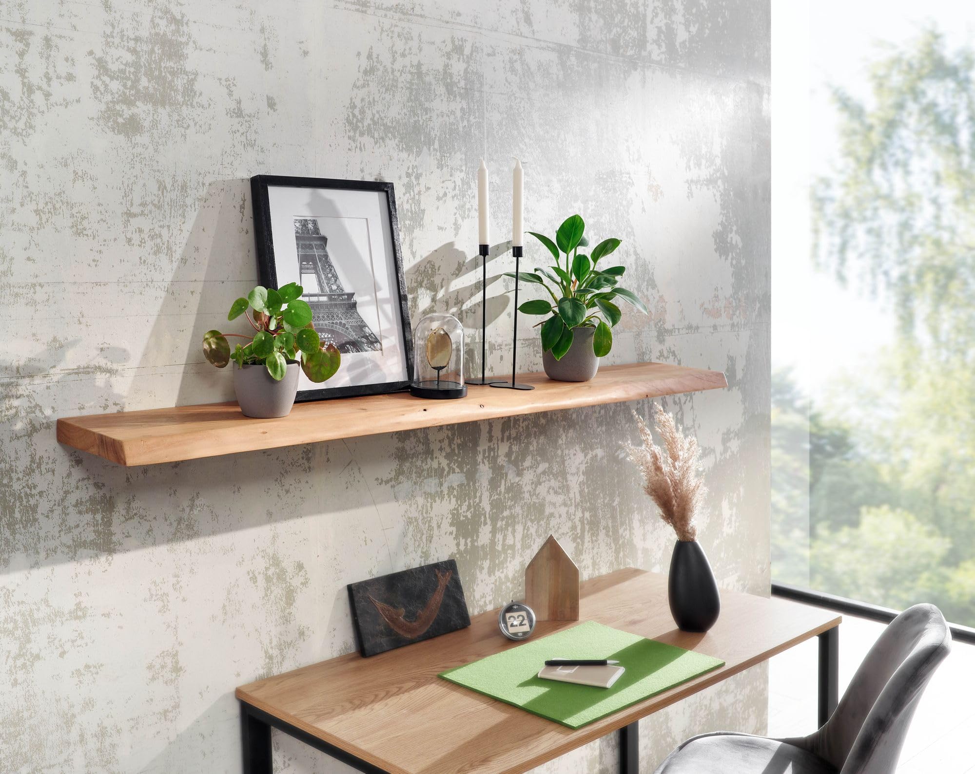 FineBuy Mensola da Parete 160 cm Acacia Massello con Bordo Naturale Marrone