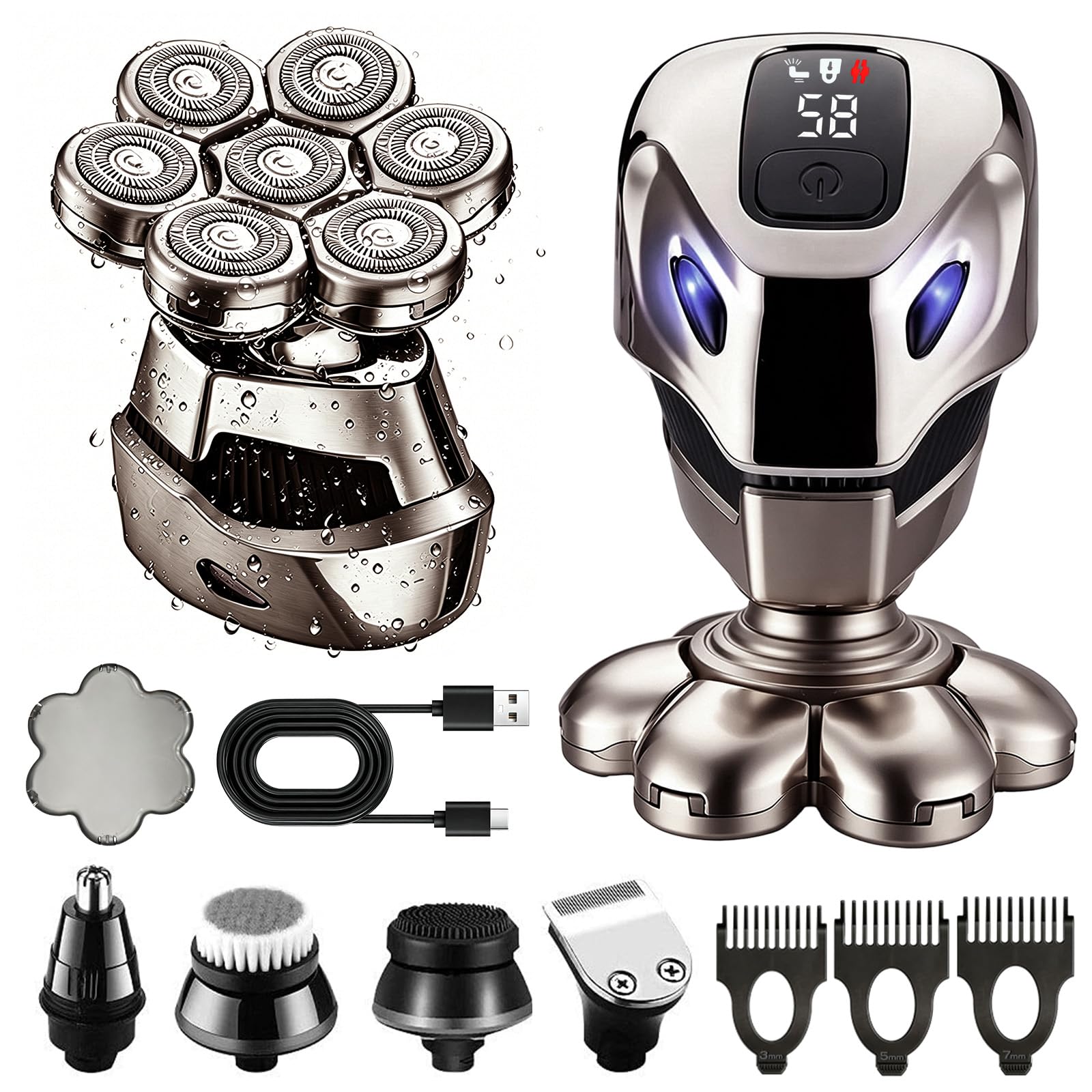 Waking Forest 5-in-1 Head Shavers for Bald Men, 7D Floating Skull Shaver
