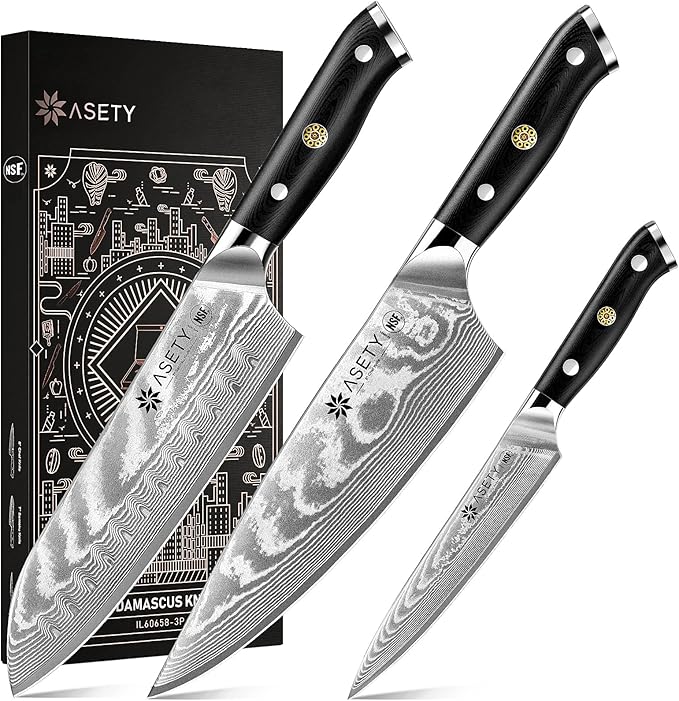 ASETY Damascus Knife Set 3 PCS, NSF FoodSafe Japanese