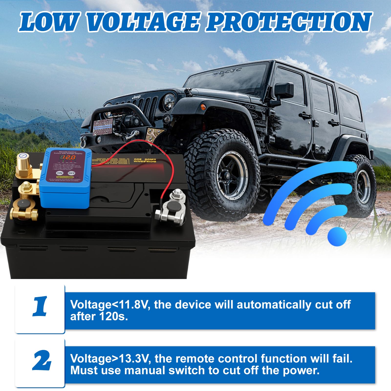 Disjoncteur de Batterie Télécommandé Sans fil - 12 V 240 A Coupe Circuit Voiture - Avec écran LED - Interrupteur D'Arrêt Automatique - pour Voiture RV Camion ATV Bateau