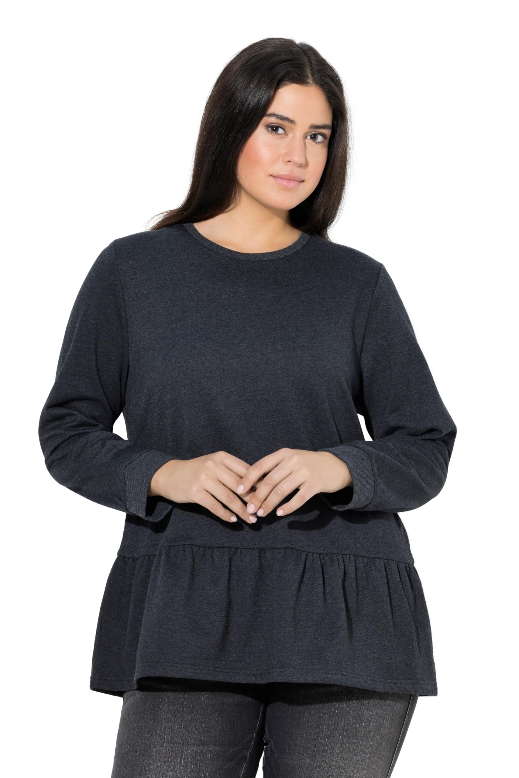 Ulla Popken Damen große Größen Übergrößen Plus Size Sweatshirt, Volantsaum, A-Linie, Rundhals, Langarm 842257