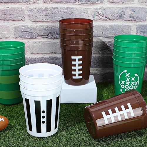 Miniatura 4 de JarThenaAMCS 24 vasos de plástico de fútbol con 4 diseños de temática de fútbol, vasos desechables surtidos para deportes, rugby, suministros para