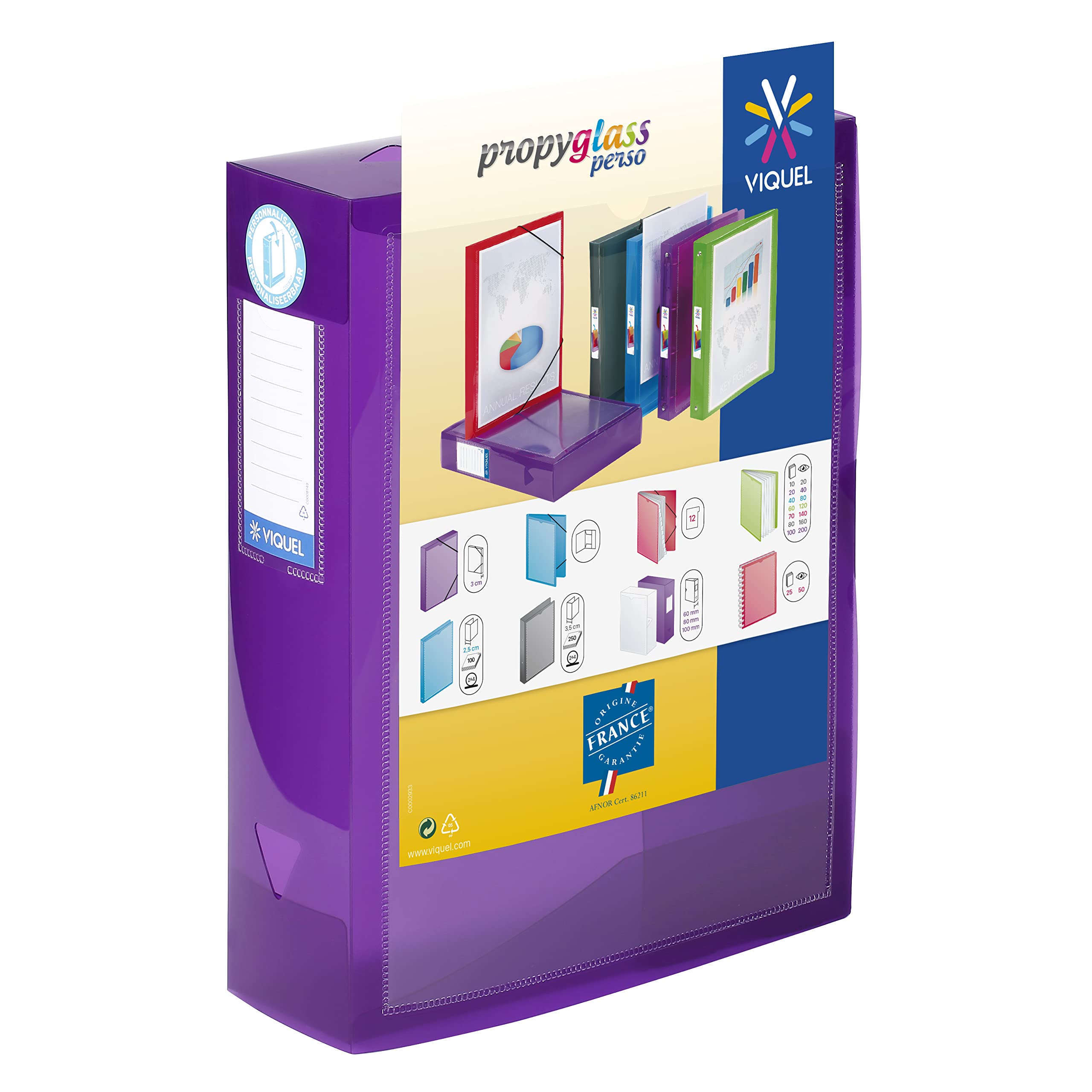 Viquel Class Docs PROPYGLASS Set 6-teilig, Aufschrift personalisierbar, Polypropylen-Rücken 80 mm Farben sortiert
