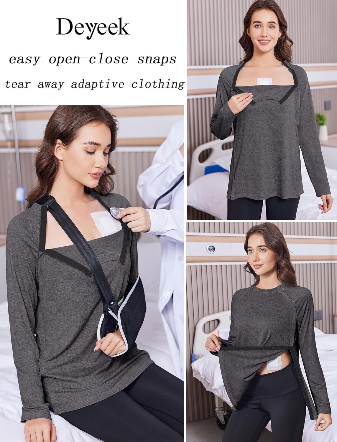 Deyeek Post Shoulder Surgery Shirts for Women Full Tear Away 2 Side Snaps After Rotator Cuff Chemo Port Adaptive Clothing - Image 4