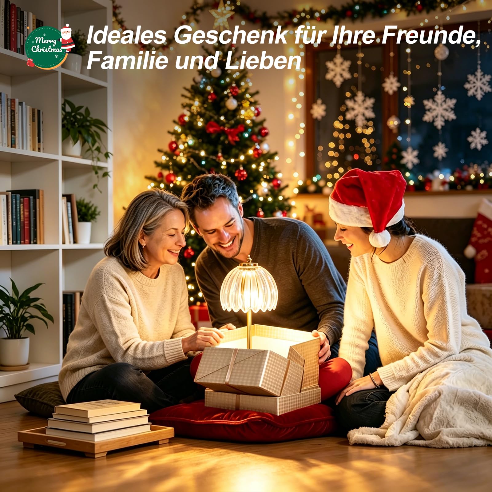 LED Vintage-Nachttischlampe Dimmbar, 3CCT, Kabellos Tischleuchte mit Retro-tulpenförmigen Glasschirm Akku Atmosphäre USB Aufladbar, Touch-Steuerung, kleine Nachtlicht für Schlafzimmer Wohnzimme