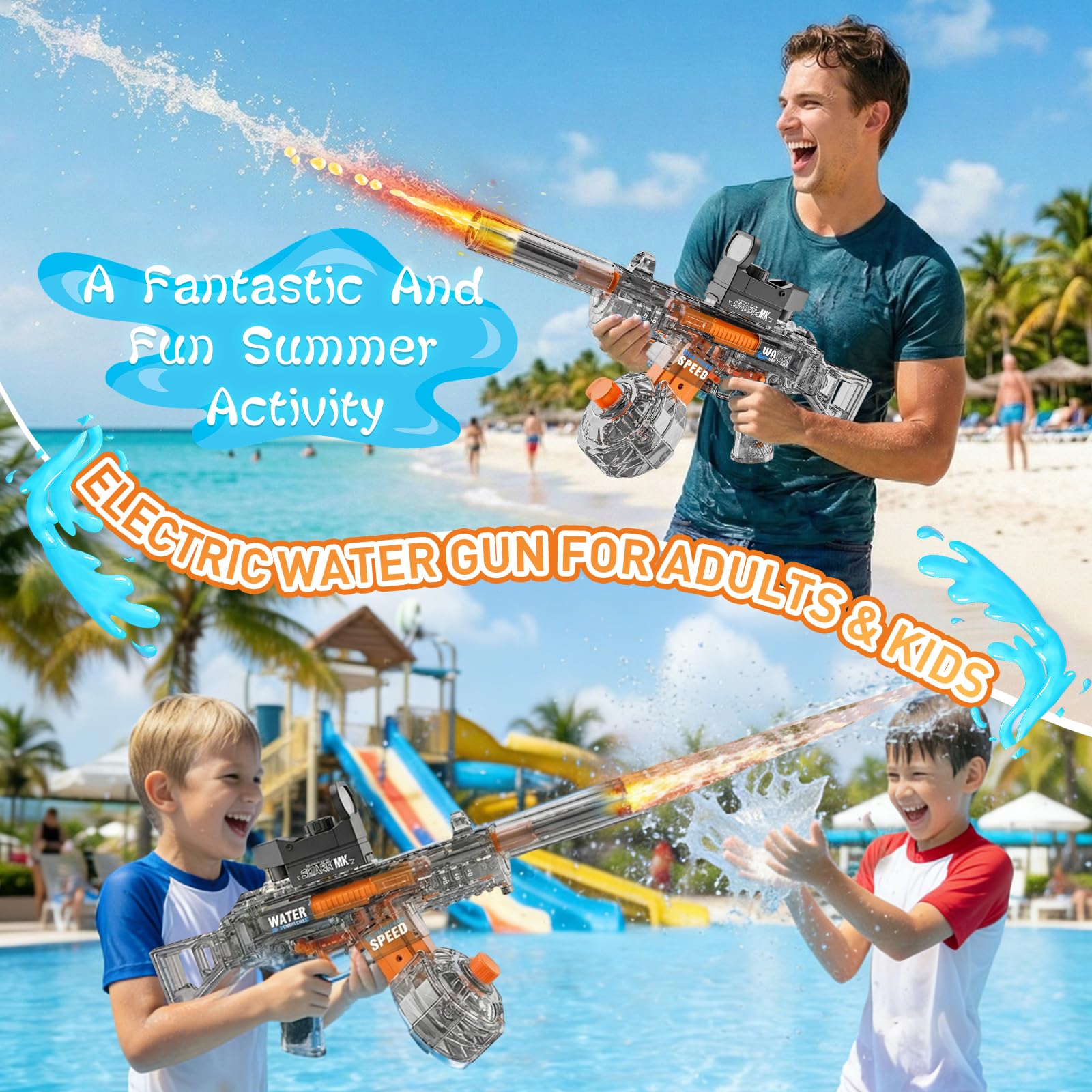 Pistolet à Eau éLectrique pour Enfants, Pistolet à Eau Automatique Longue PortéE, Water Gun Electric Longue Porté Jusqu'à 10M Jouet Cadeau pour Garçon Adulte (UMP45 Noir)