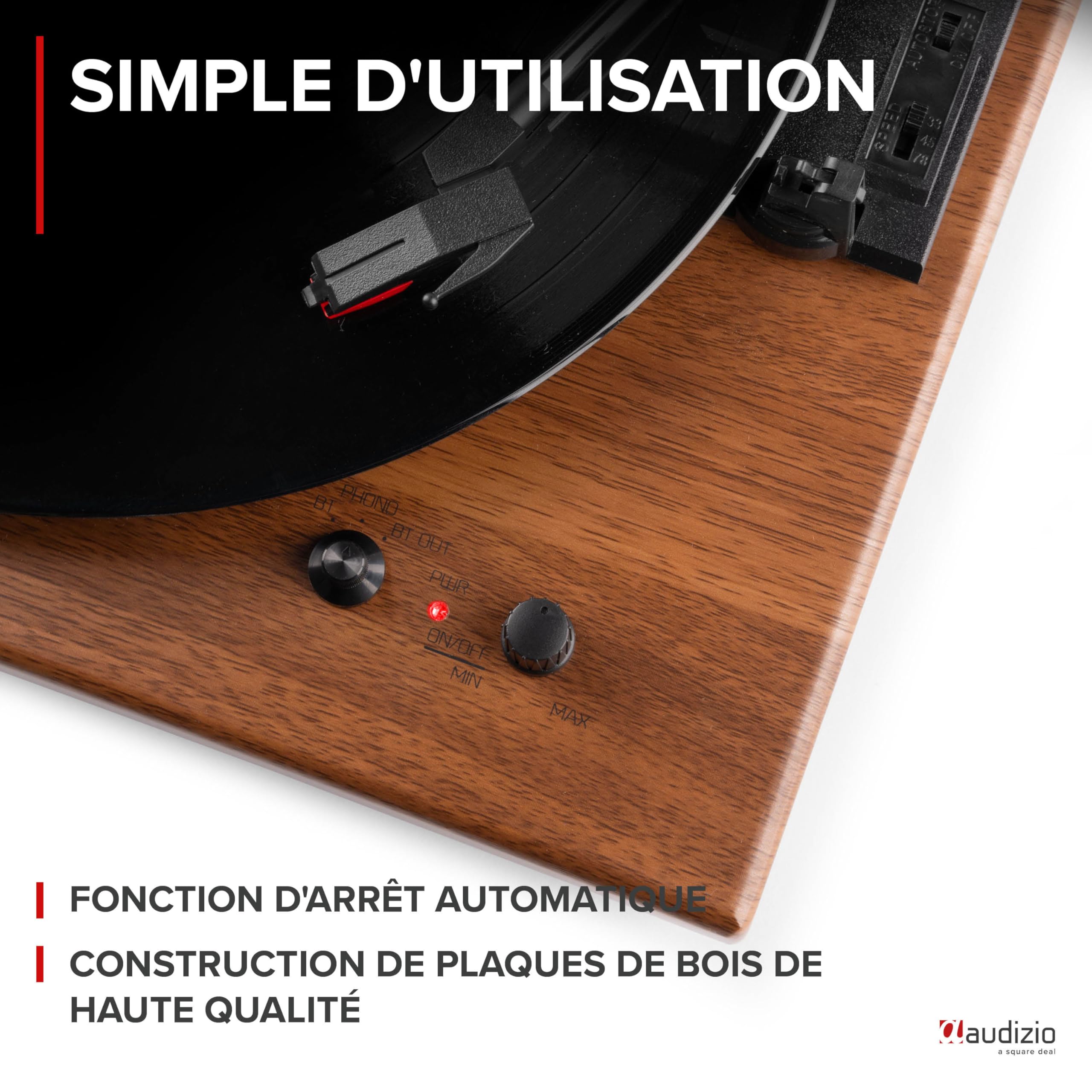 Audizio RP112AL Platine Vinyle Bluetooth in & Out - Chêne, Haut-parleurs stéréo intégrés, Lecture disques 33, 45 et 78 Tours, Une Platine idéale pour décorer et écouter Vos vinyles