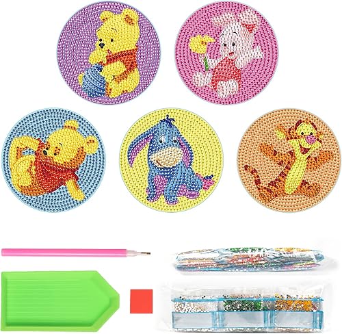 SWR 6 posavasos de pintura de diamante con soporte para adultos y niños manualidades posavasos de mandala kits de pintura