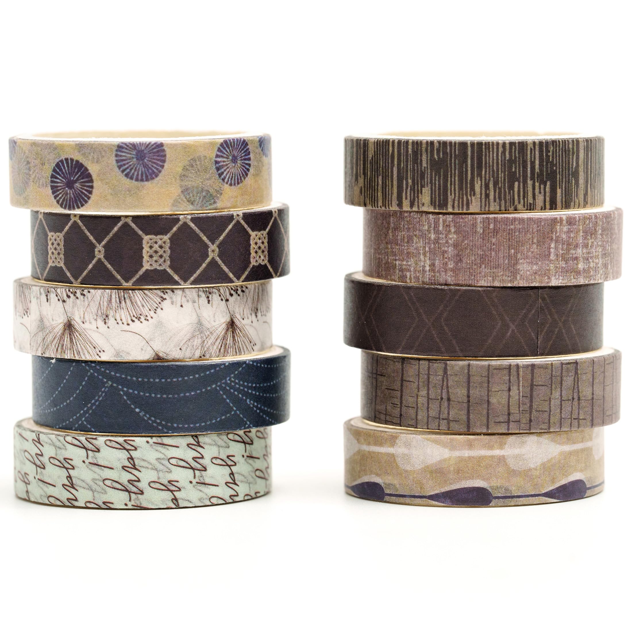 Songdao 10 Rolls Fantasy Washi Tape Set Texture Arts Adhesive Tapes Basic Patterns Decorative Masking Tape Sets for Craft, Kids, Scrapbook, DIY, Gift