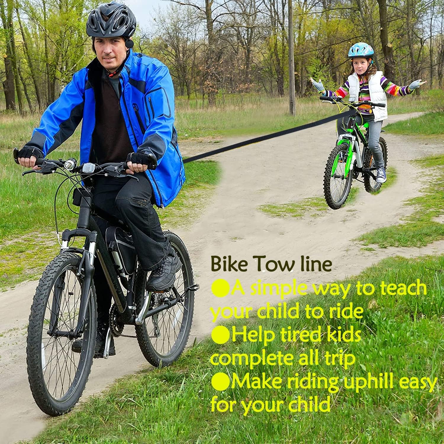 Bike Bungee Tow Rope, All Bicycle Leash for Kids Adult Long Trip MTB & Cycling Pull Strap (Black) AC429