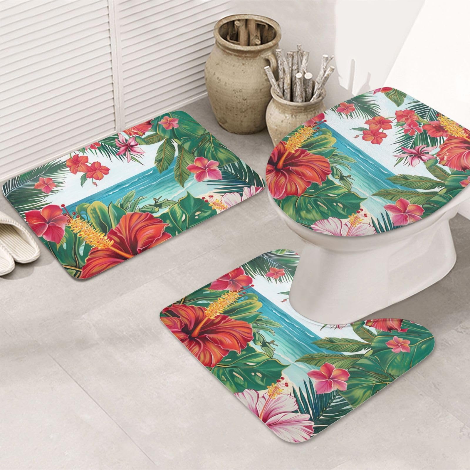 Tapis de bain flanelle au style hawaïen pour l'été dans votre pièce