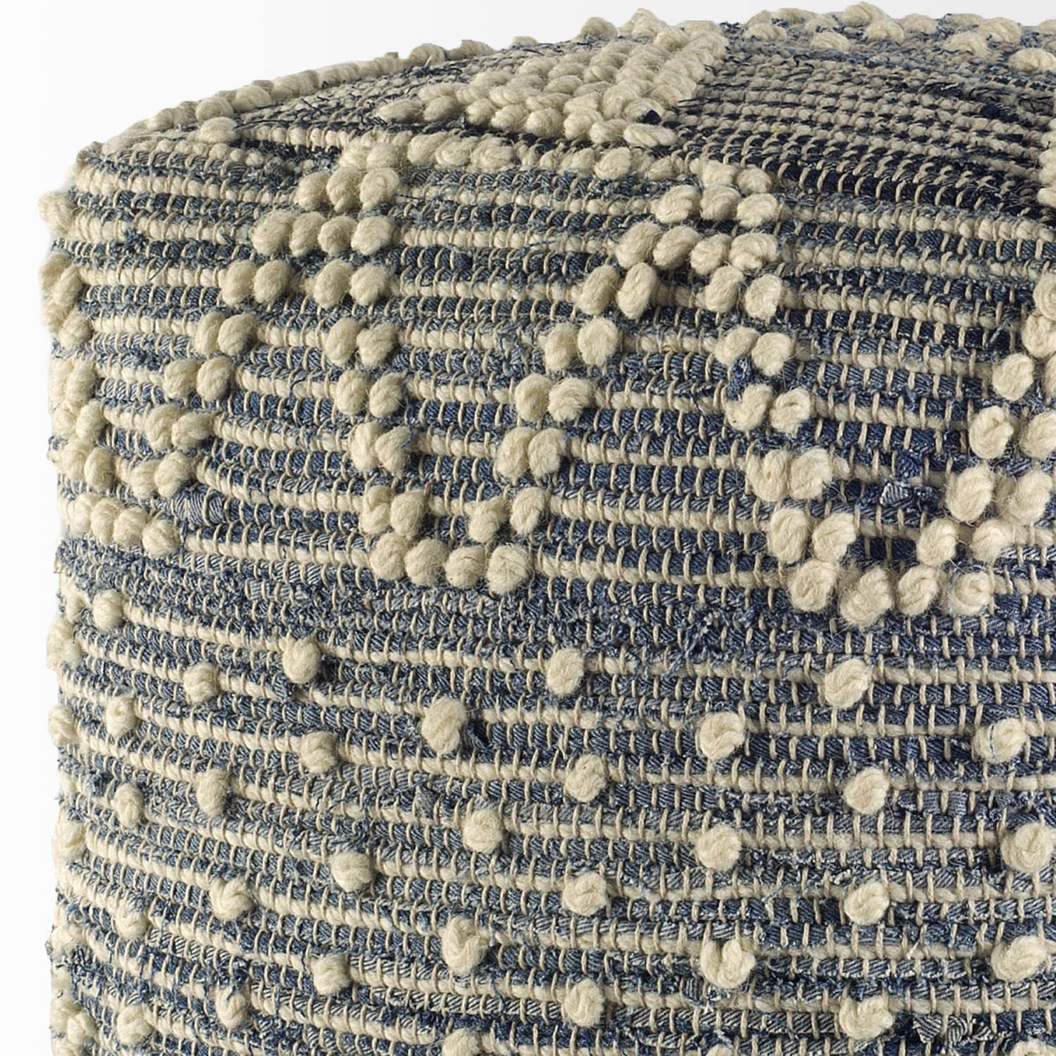 Mercana Handwoven Wool Square Rofi Denim Poufs, 16