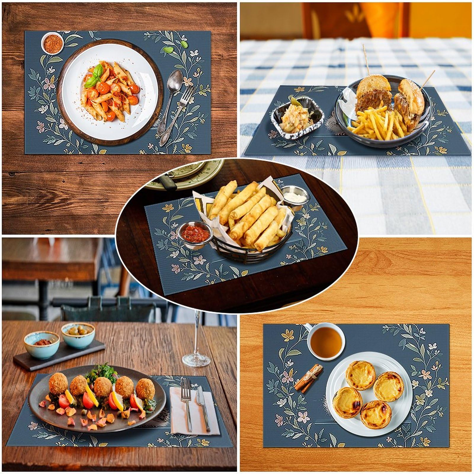 Set di 6 tovagliette all'americana in PVC, lavabili, resistenti al calore, antiscivolo, impermeabili, per interni ed esterni, tavolo da pranzo, cucina, vacanze e feste