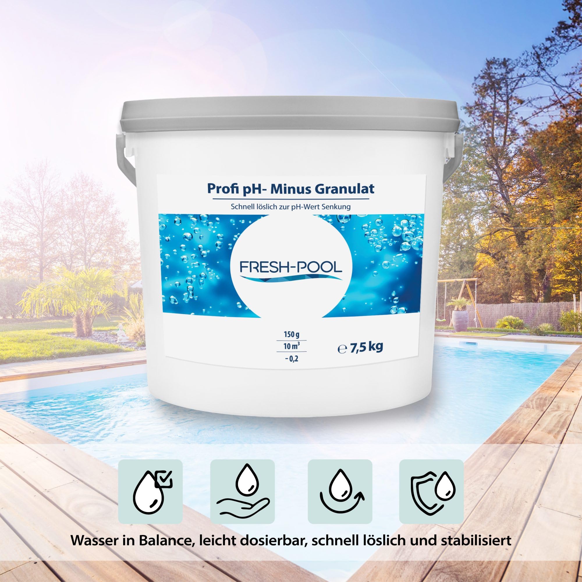 Fresh-Pool Profi pH- Minus Granulat 7,5 kg - ph-Minus für Pool | ph Senker Pool Granulat | ph Minus Pool | ph Senker Pool | Pool ph Minus