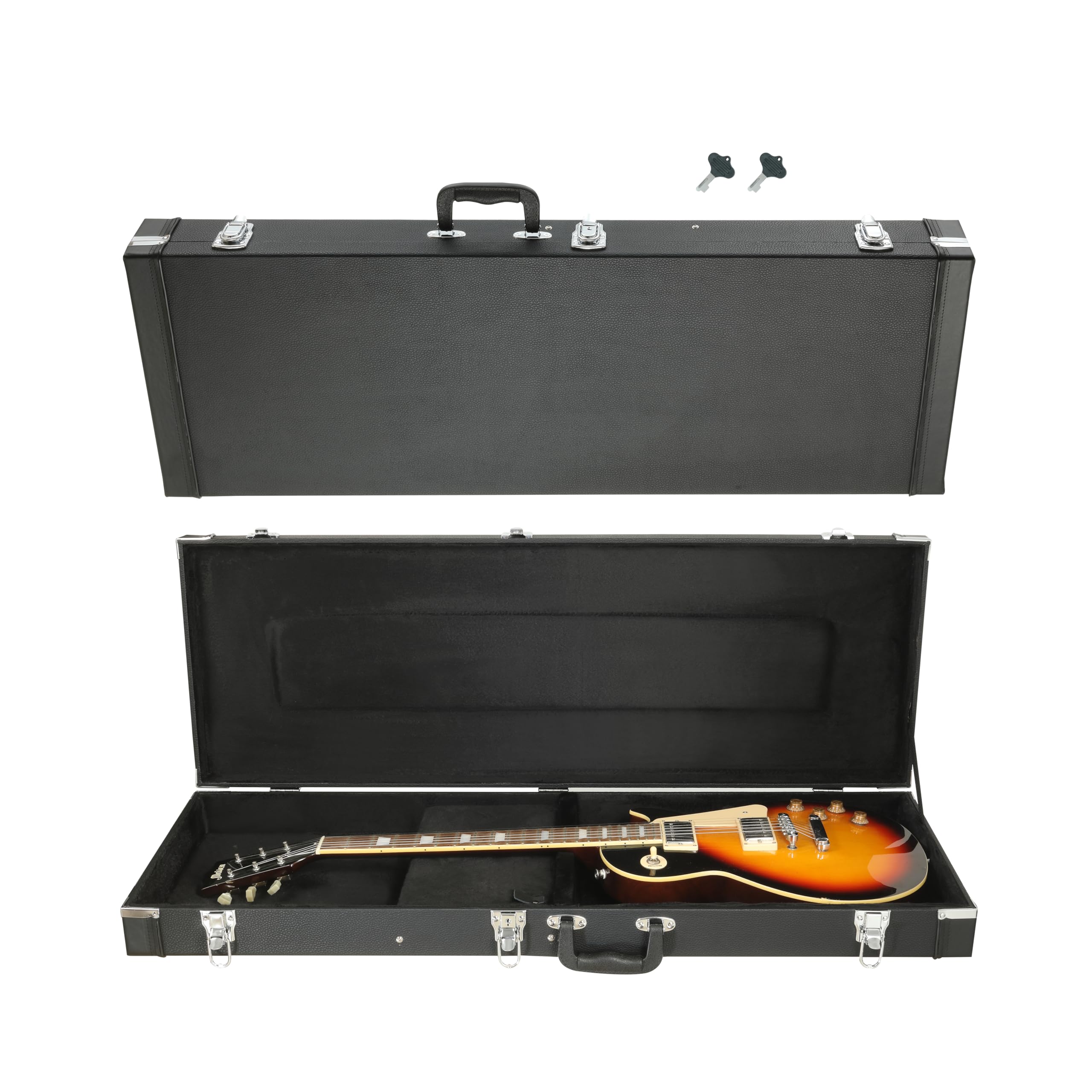 TOPURWAY Standard Electric Guitar Case Wooden Hard-Shell Square Carrying Hard Case Universal Electric Guitar with Lock Latch Key, Black