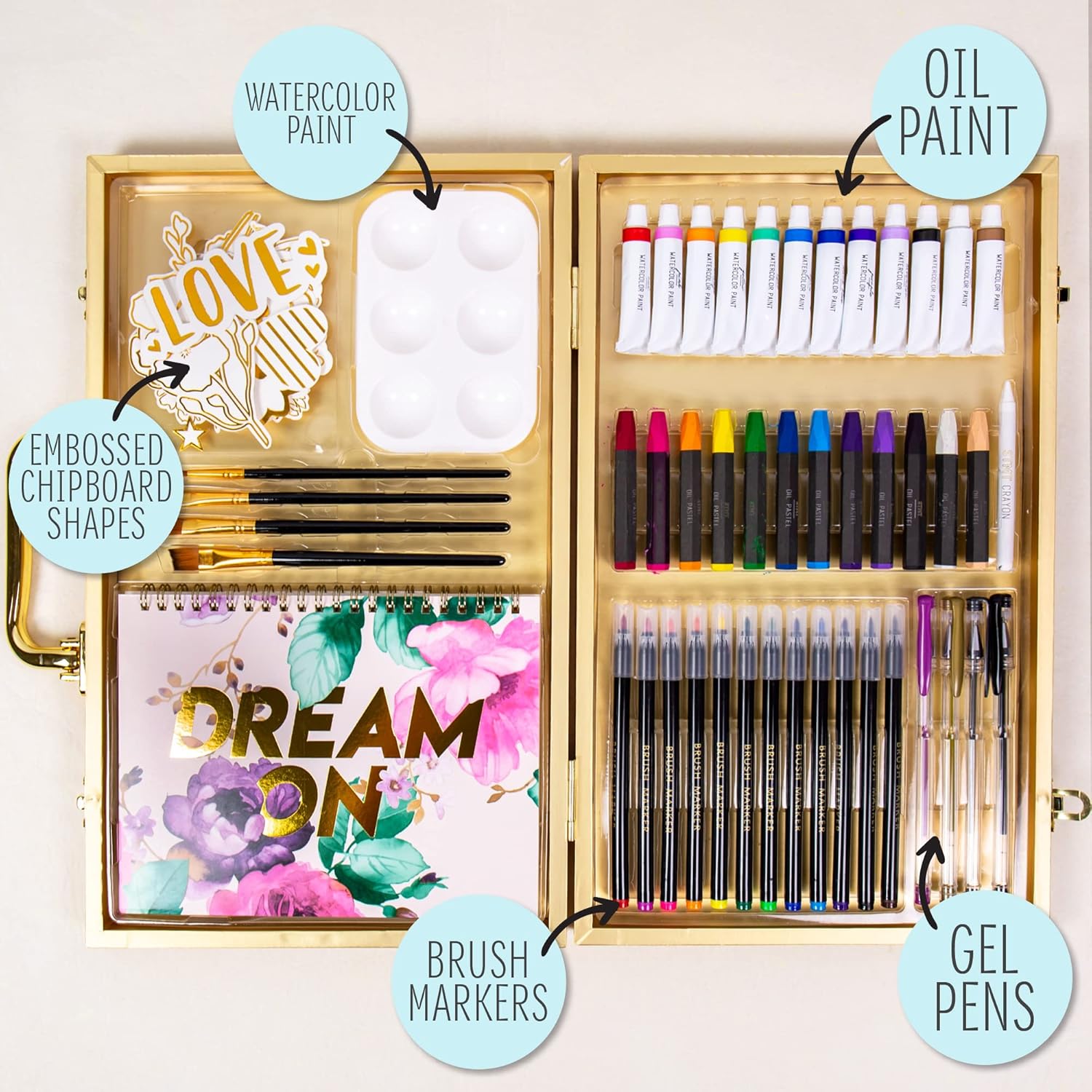 STMT DIY Designer Art Studio by Horizon Group USA, Kit Includes 40+ Art Making Essentials.Water Colors,Oil Pastels,Brush Markers,Spiral Art Pad & More