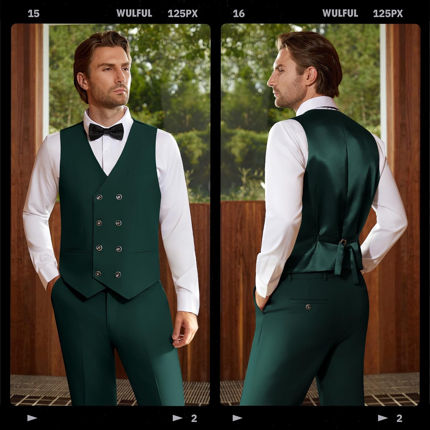 WULFUL Men's 3 Piece Suits Slim Fit Tuxedo Suit Set Double Breasted Suit Jacket Vest Pants Set for Wedding Prom - Image 4