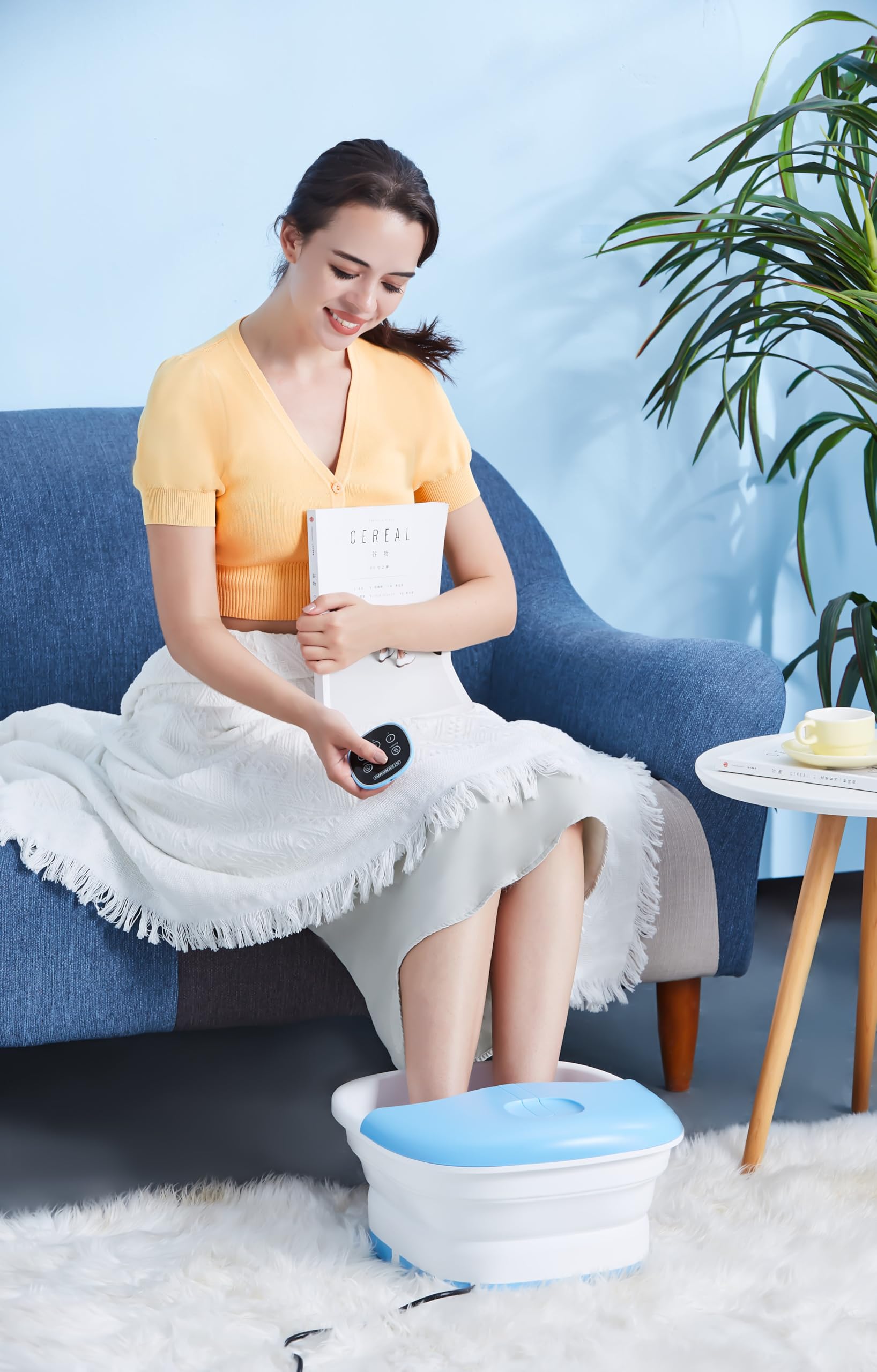 Fußsprudelbad mit Massage und Heizfunktion | Fußmassagegerät elektrisch | 24 Shiatsu Rollen | Wärmefunktion | Vibration | faltbar | Fernbedienung | Fußreflexzonen Massage | 35-47°C