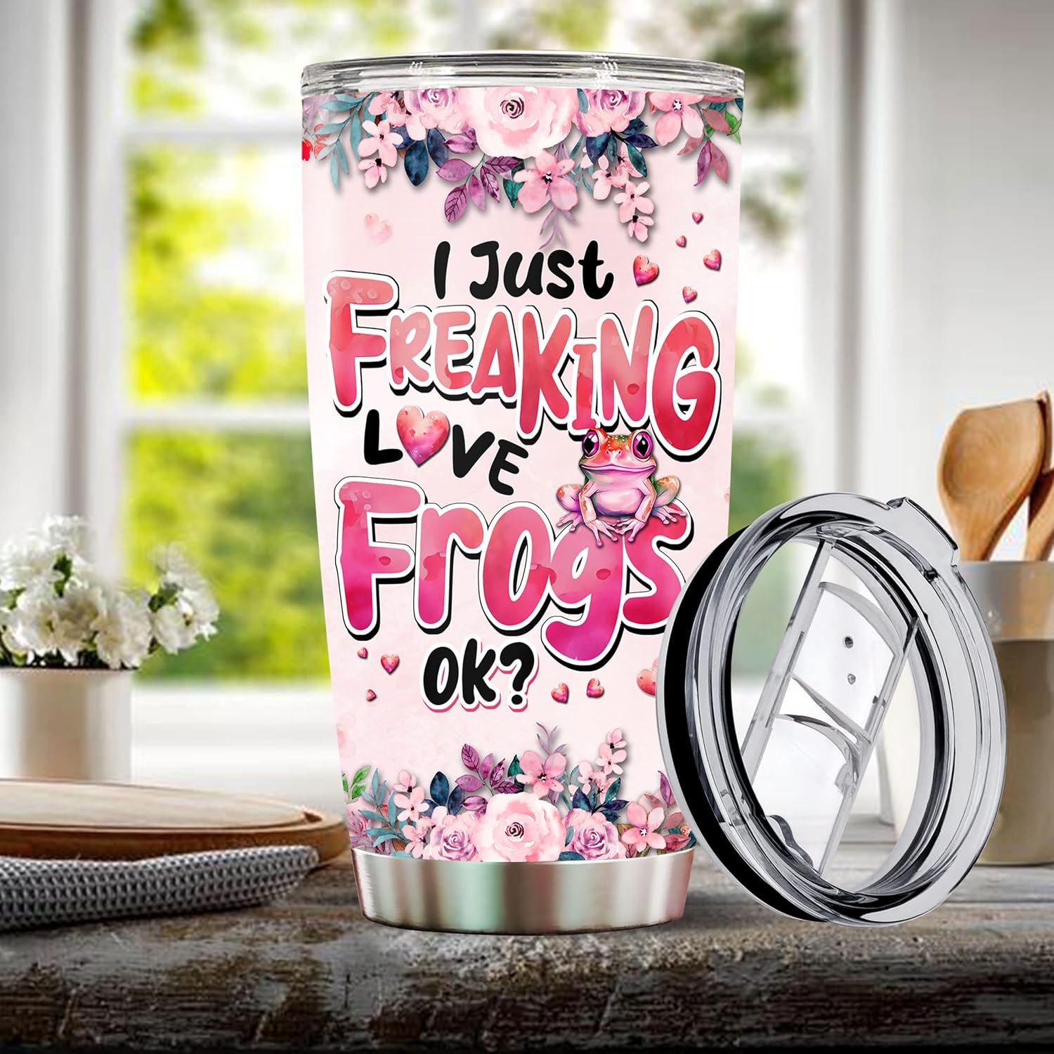 Frog Tumbler 20oz Cute Animal Gift for Women, Girls Who Freaking Love Frogs Lovers Funny Crown Perfect Birthday Christmas Valentine Wife Daughter Insulated Stainless Steel Coffee Cup with Lid - Image 5