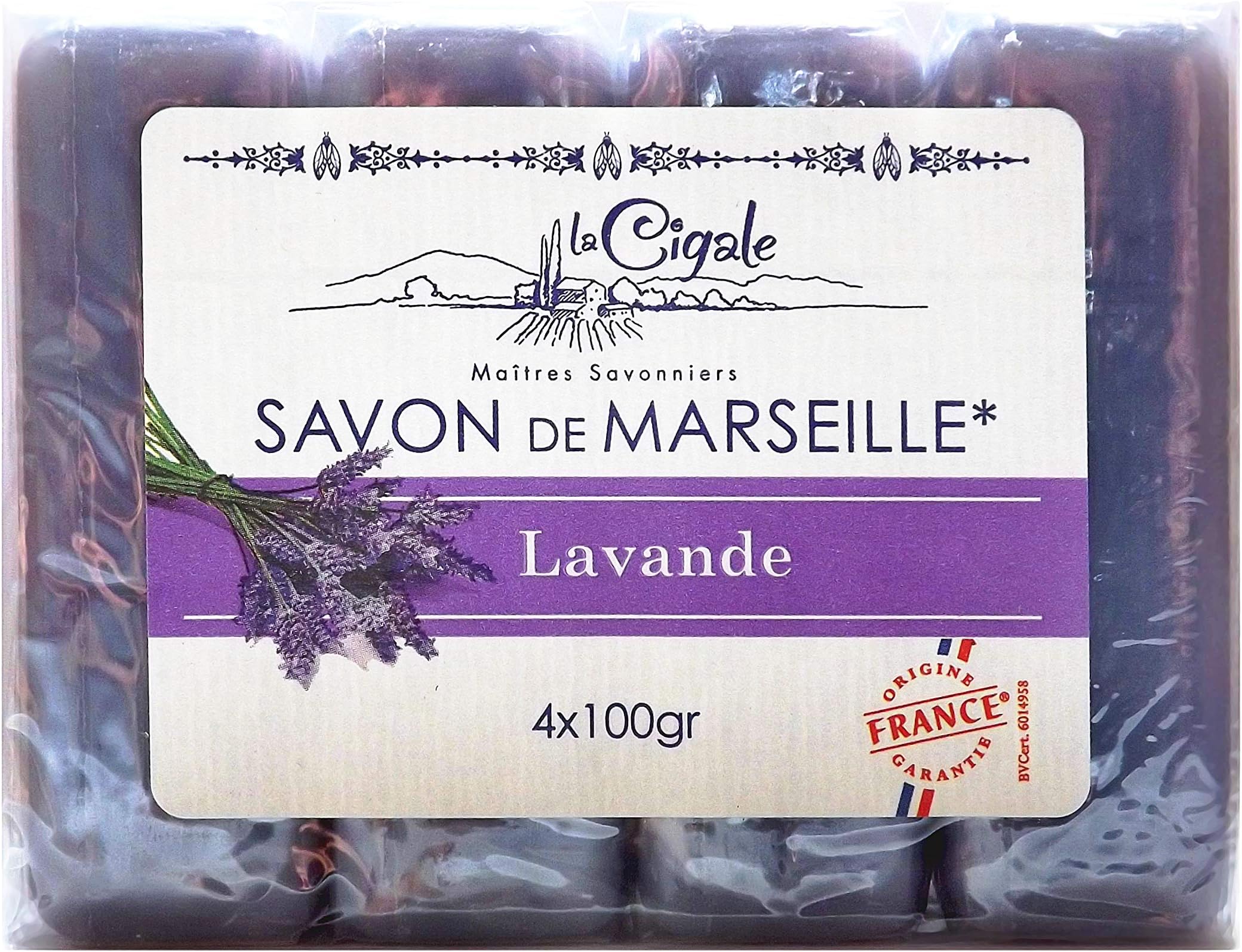 Marseille Soap – Lavender (4x100g), Genuine & Pure. Paraben, Petrochemical and Preservative-free