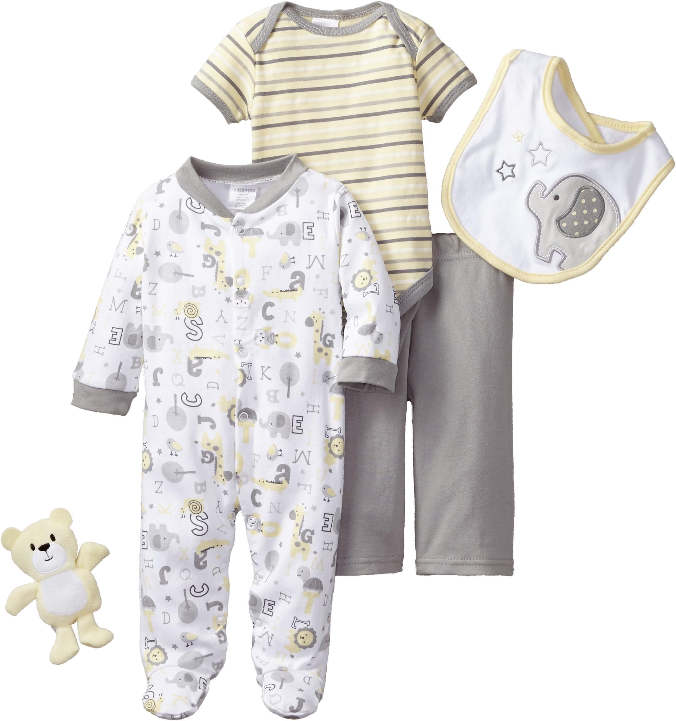 Cutie Pie Baby Boys' Newborn 5 Piece Set Sleeper Bodysuit Elephant