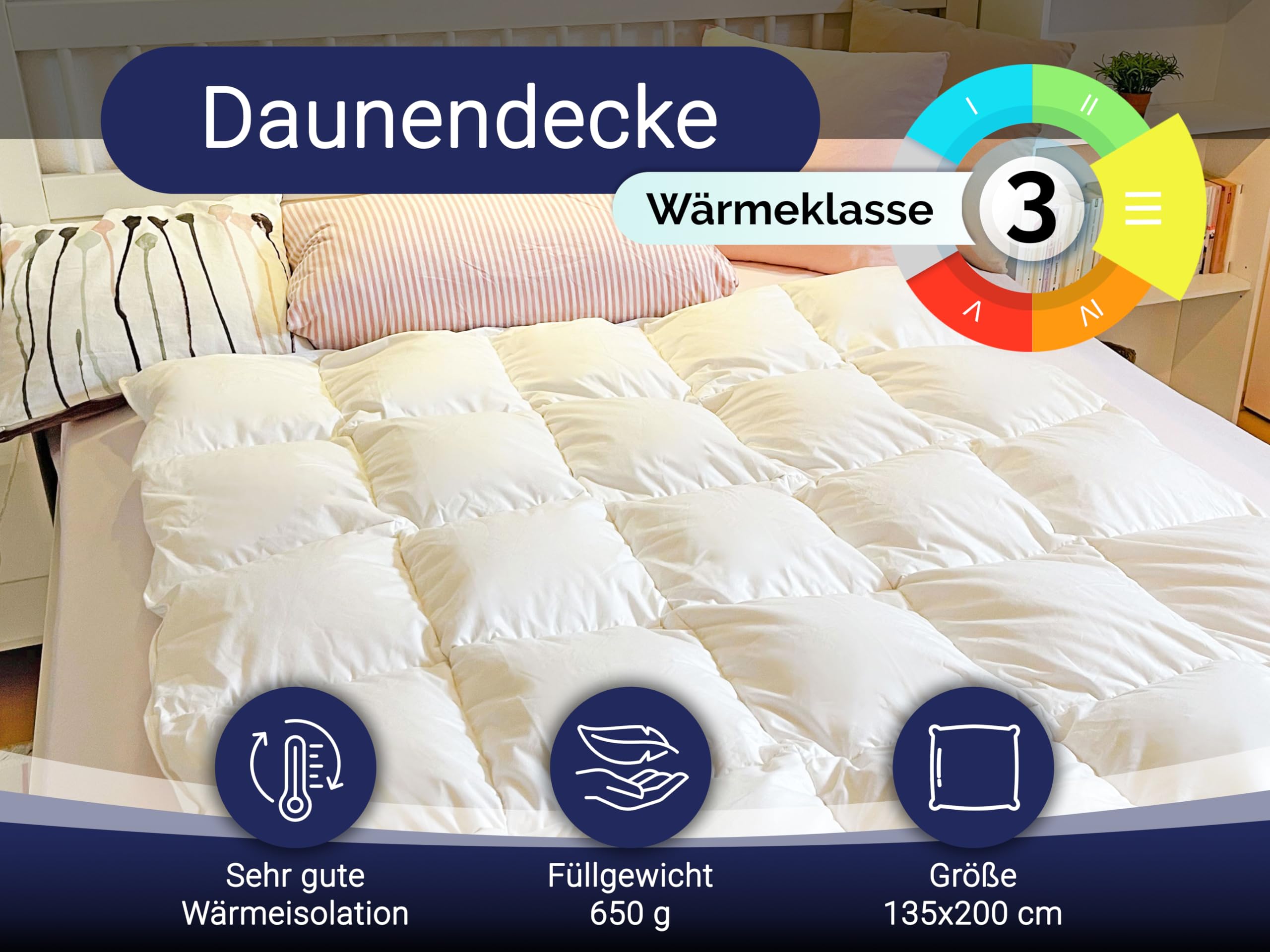 ZOLLNER Daunenbettdecke aus 90% Daunen und 10% Federn - atmungsaktive Ganzjahresdecke mit Kassettensteppung - Made in Europe - 135x200 cm - Hotelqualität - Oeko Tex® Zertifiziert