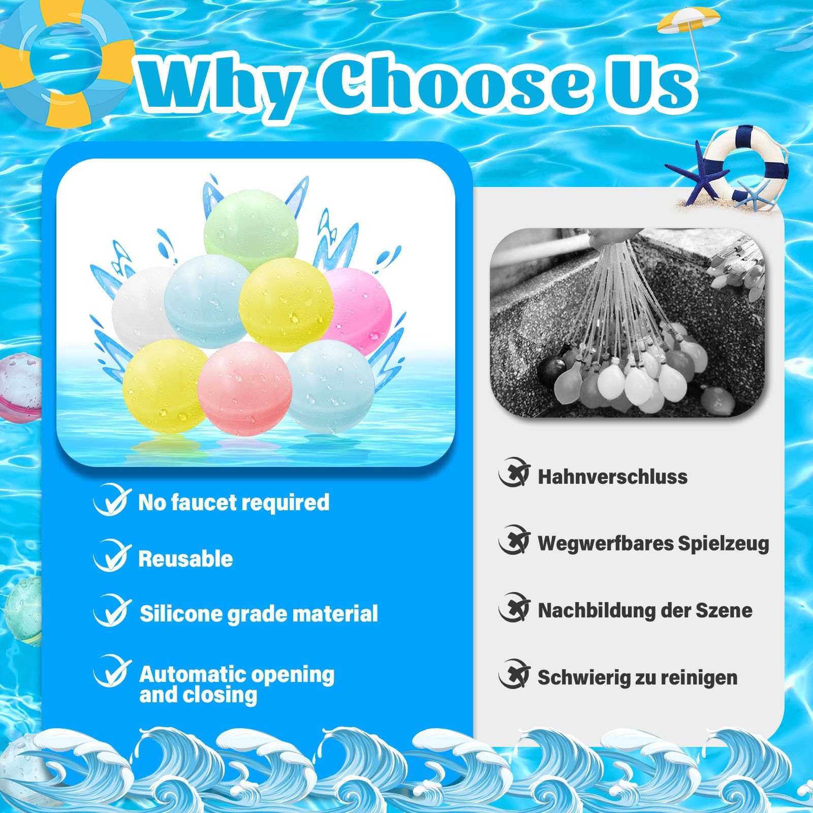 12 Piezas Globos de Agua Reutilizables,Bolas de Agua Recargables Autosellante de Llenado Rápido,Globos de Agua Verano Splash Fun,Exteriores Piscina Playa Fiestas
